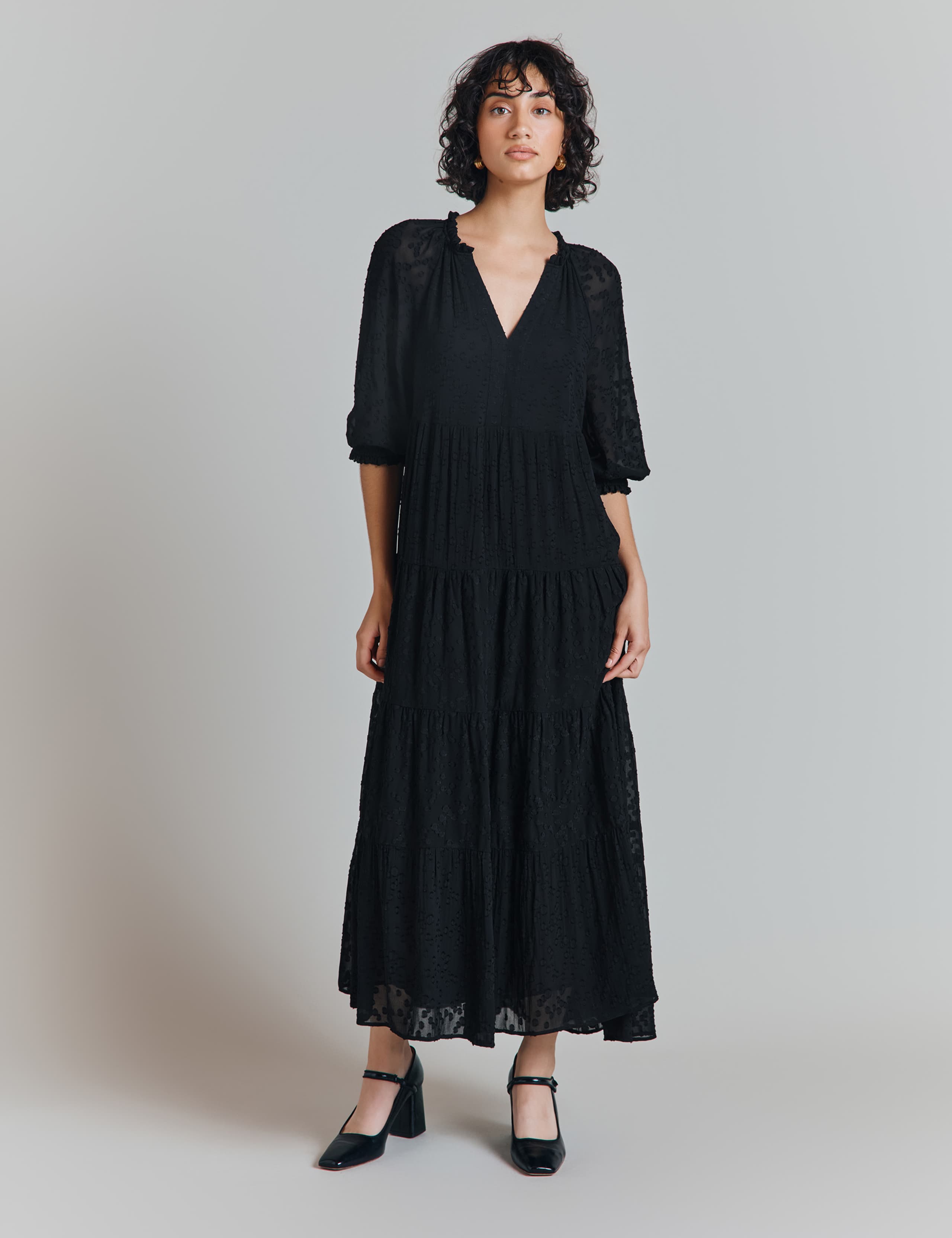 Jacquard V-Neck Midi Tiered Dress 2 of 5