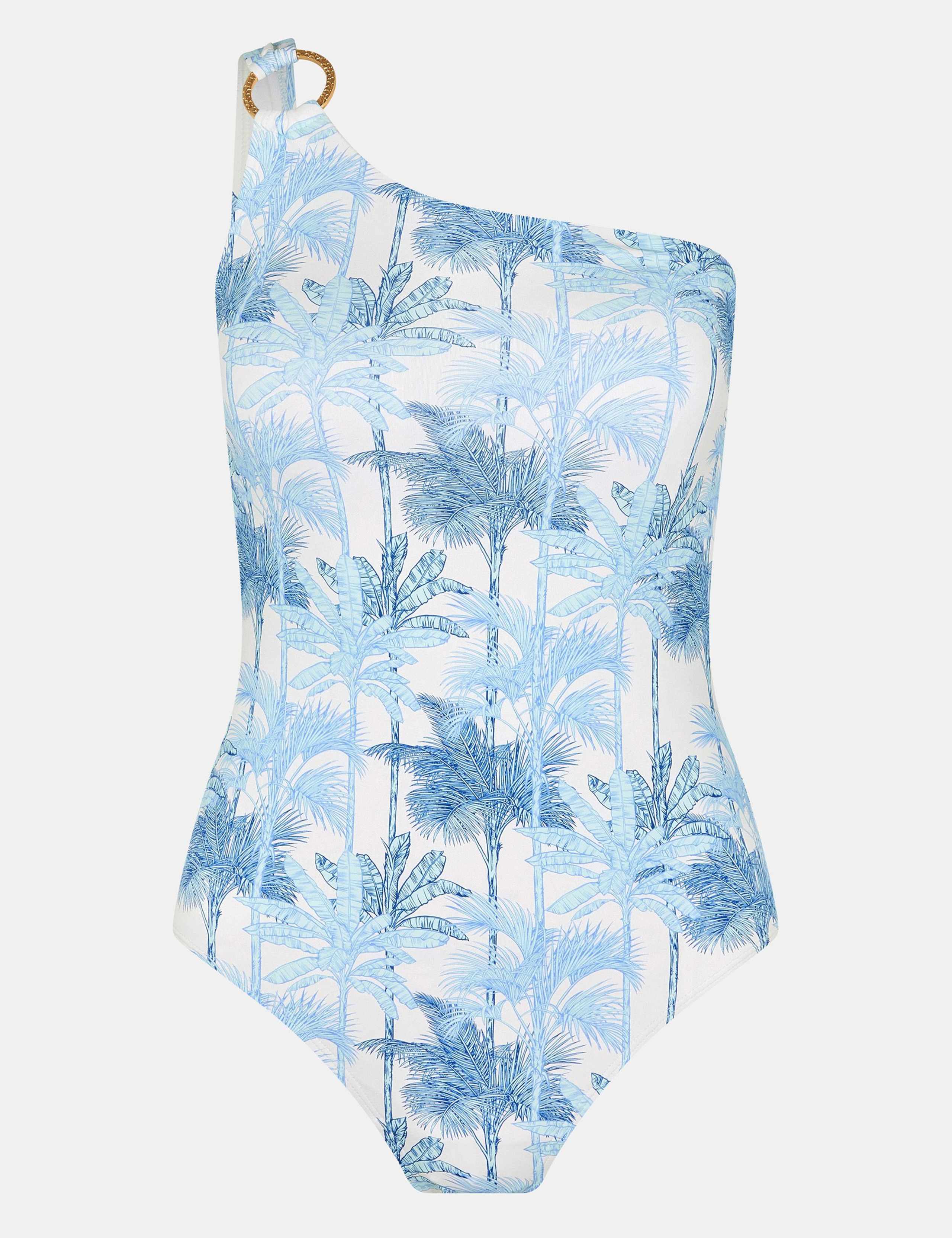 Palm Print One Shoulder Swimsuit 2 of 4