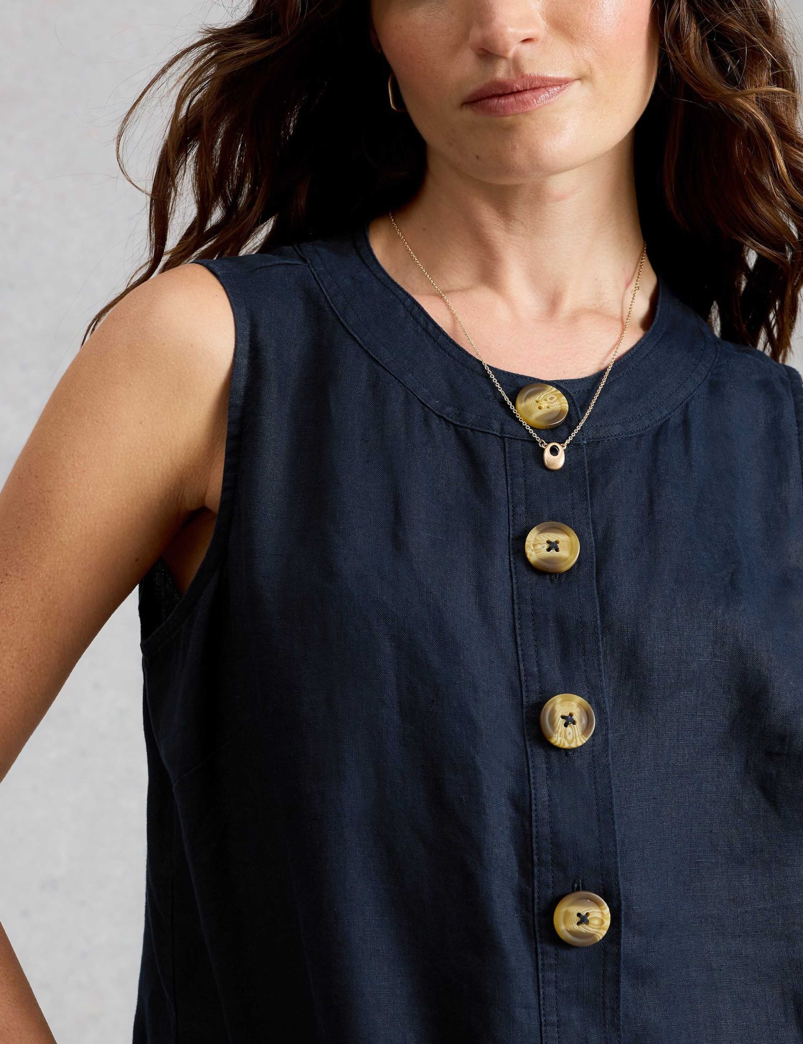 Linen Button Detail Mini Shift Dress 3 of 6