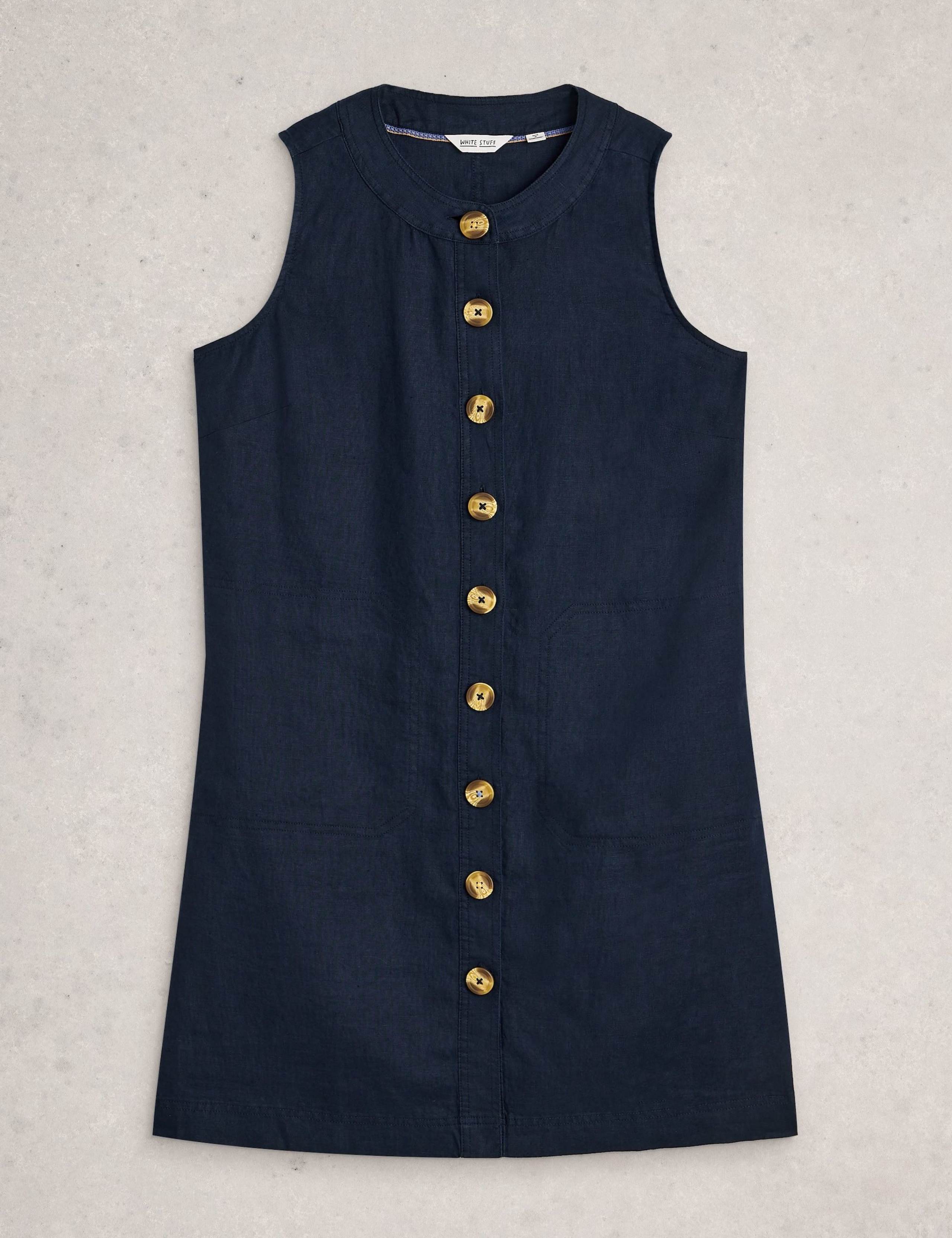 Linen Button Detail Mini Shift Dress 2 of 6