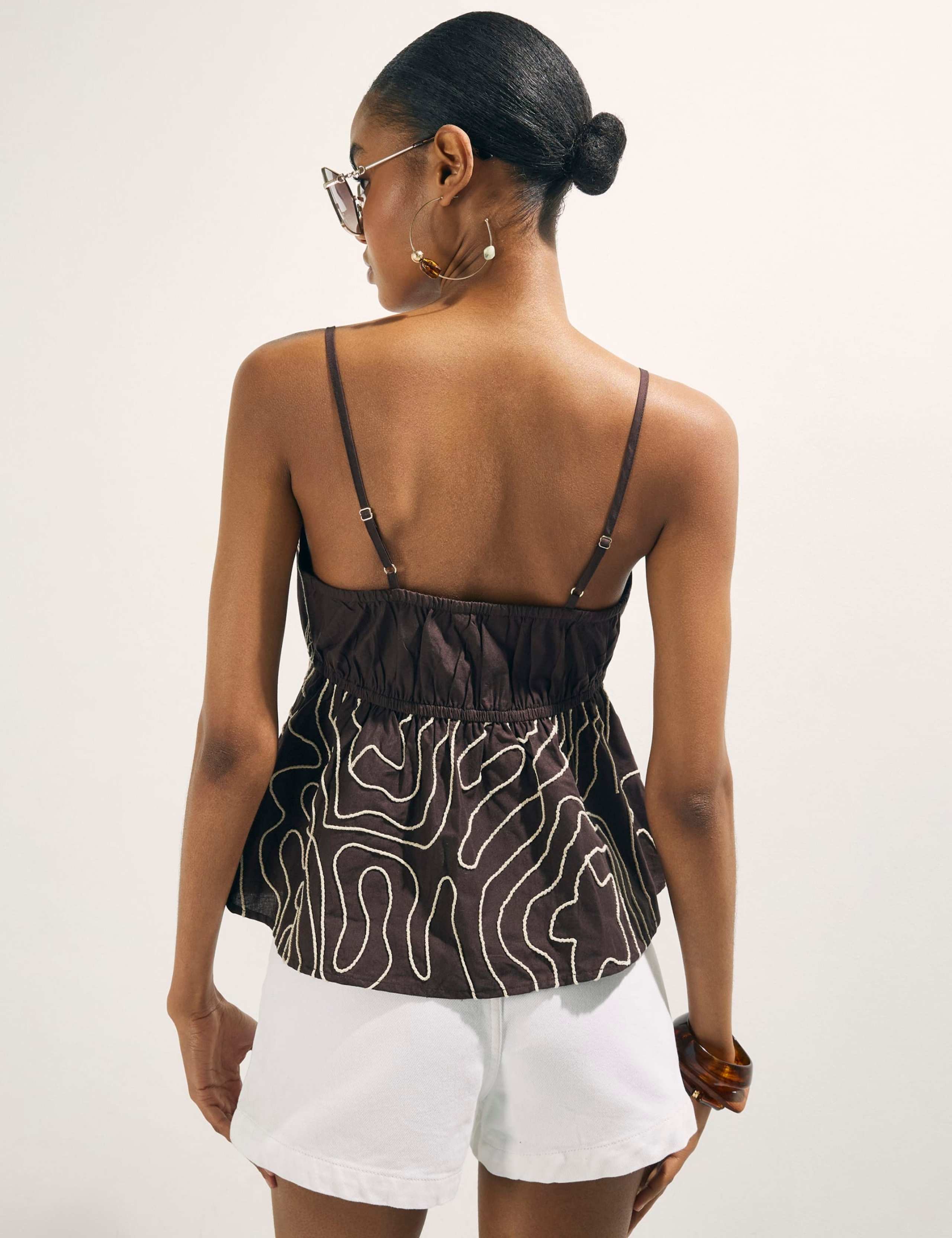 Pure Cotton Embroidered V-Neck Cami Top 2 of 4