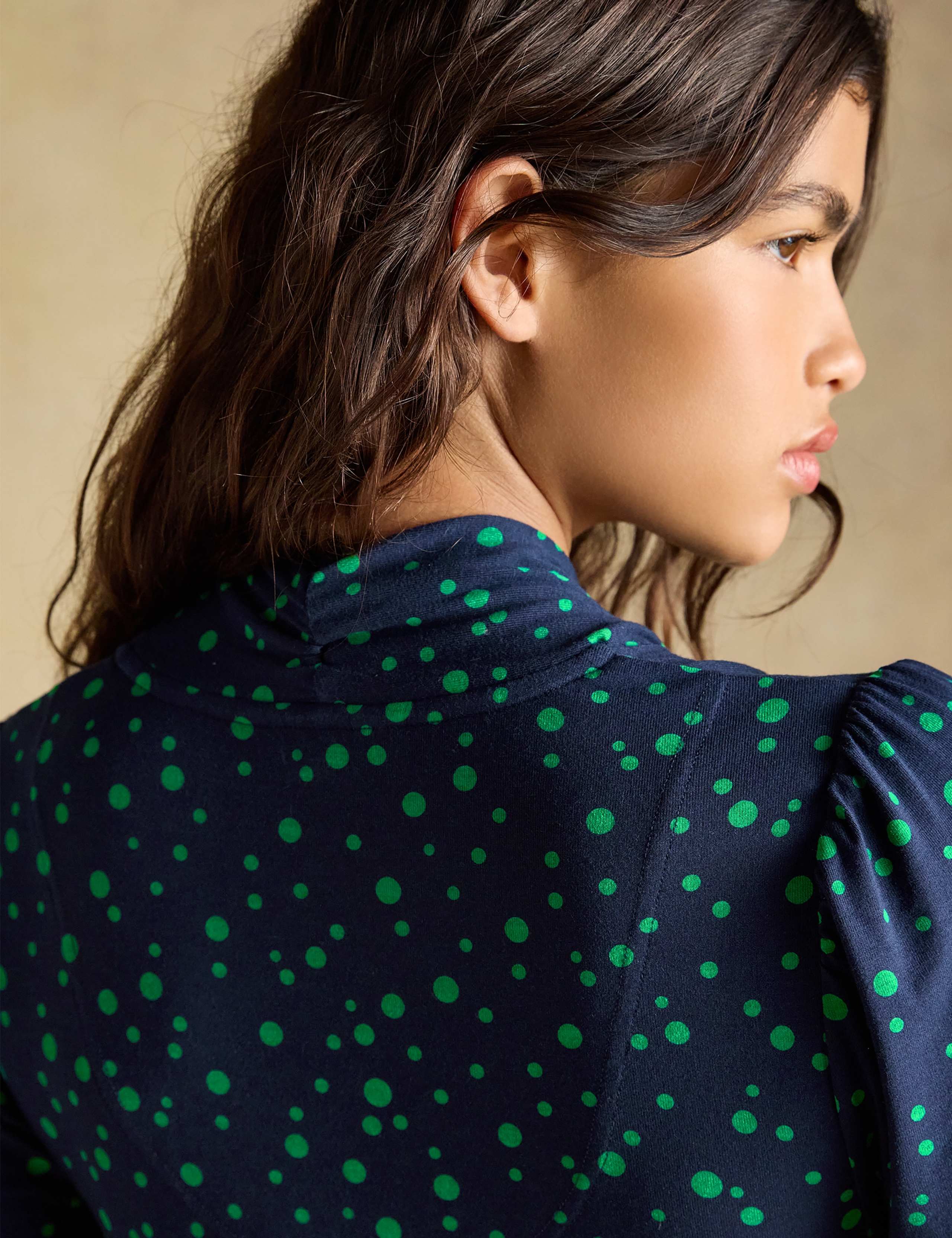 Jersey Spot Print V Neck Midi Skater Dress 2 of 8