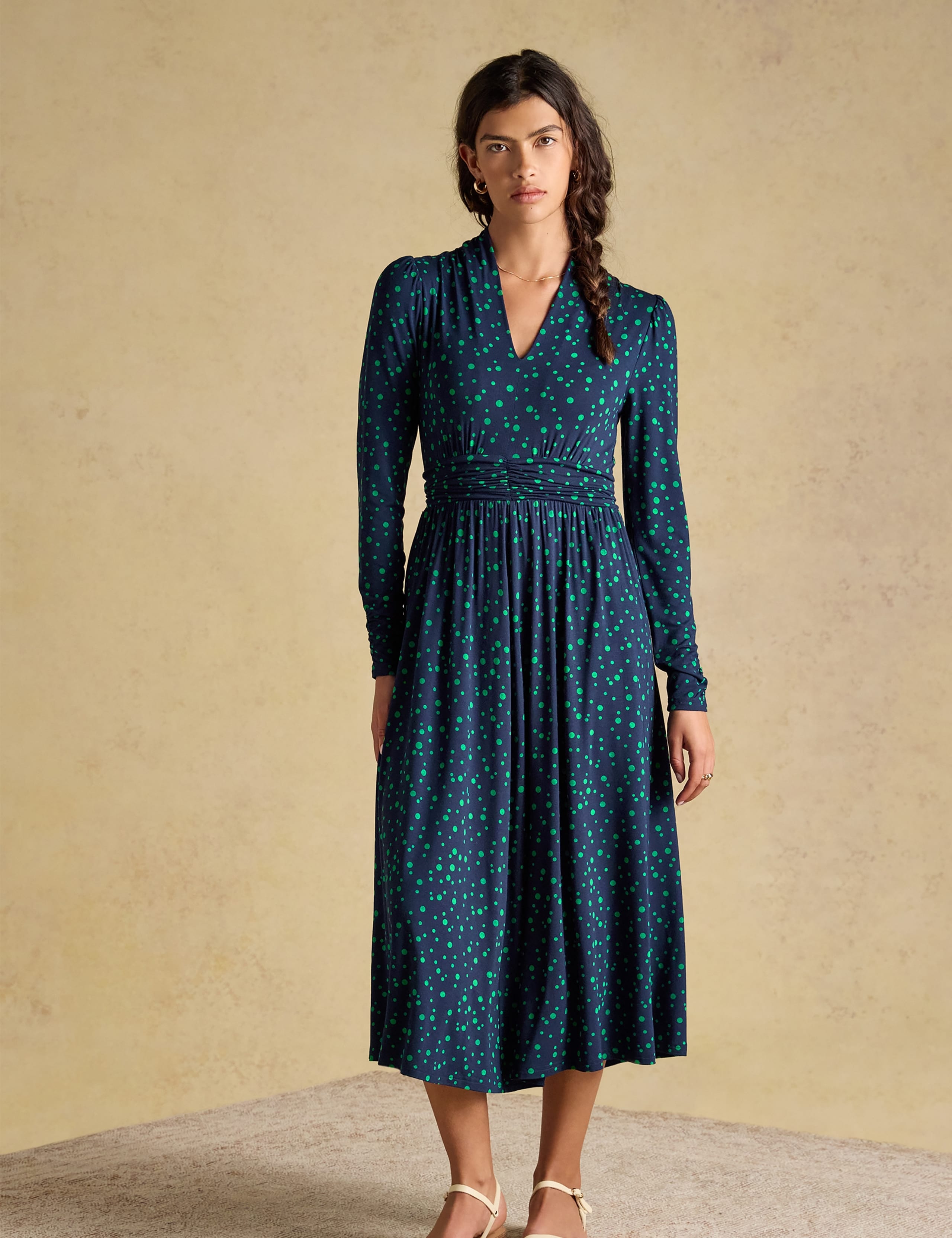 Jersey Spot Print V Neck Midi Skater Dress 4 of 8