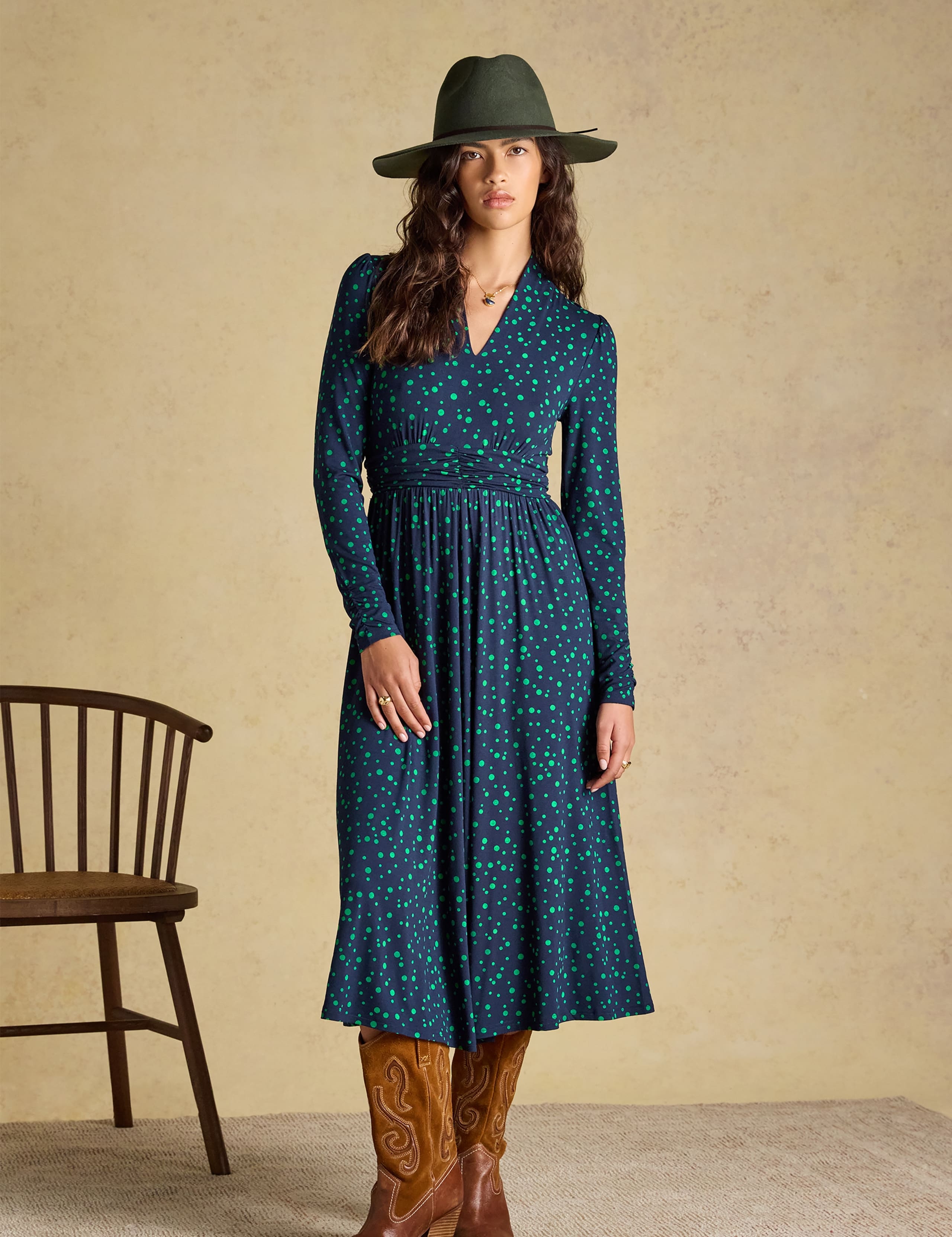 Jersey Spot Print V Neck Midi Skater Dress 5 of 8
