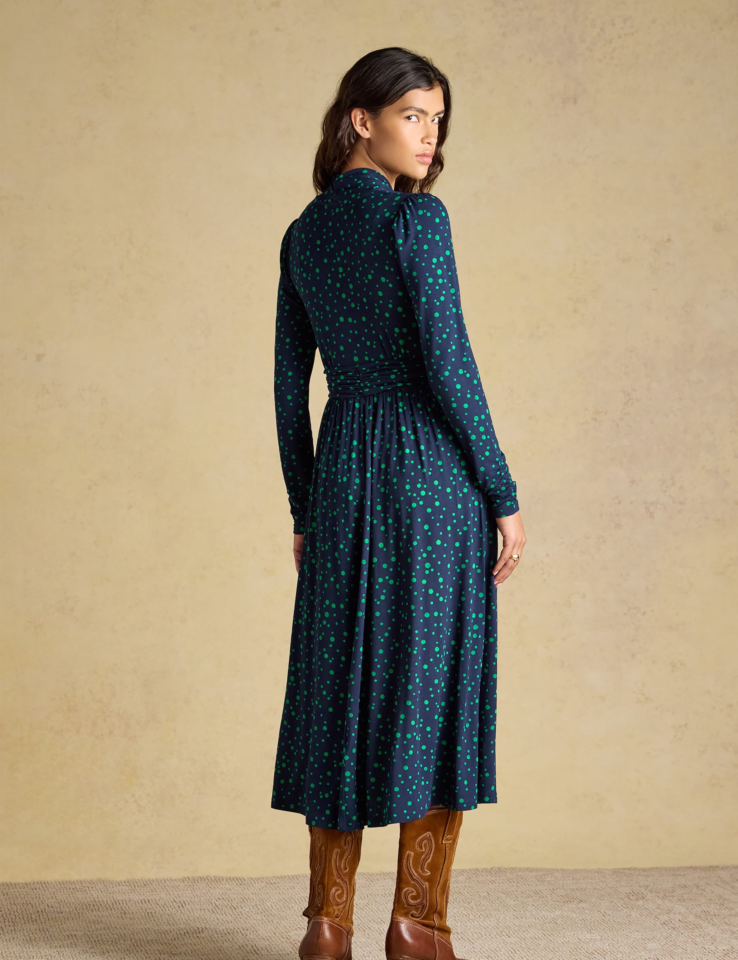 Jersey Spot Print V Neck Midi Skater Dress 6 of 8