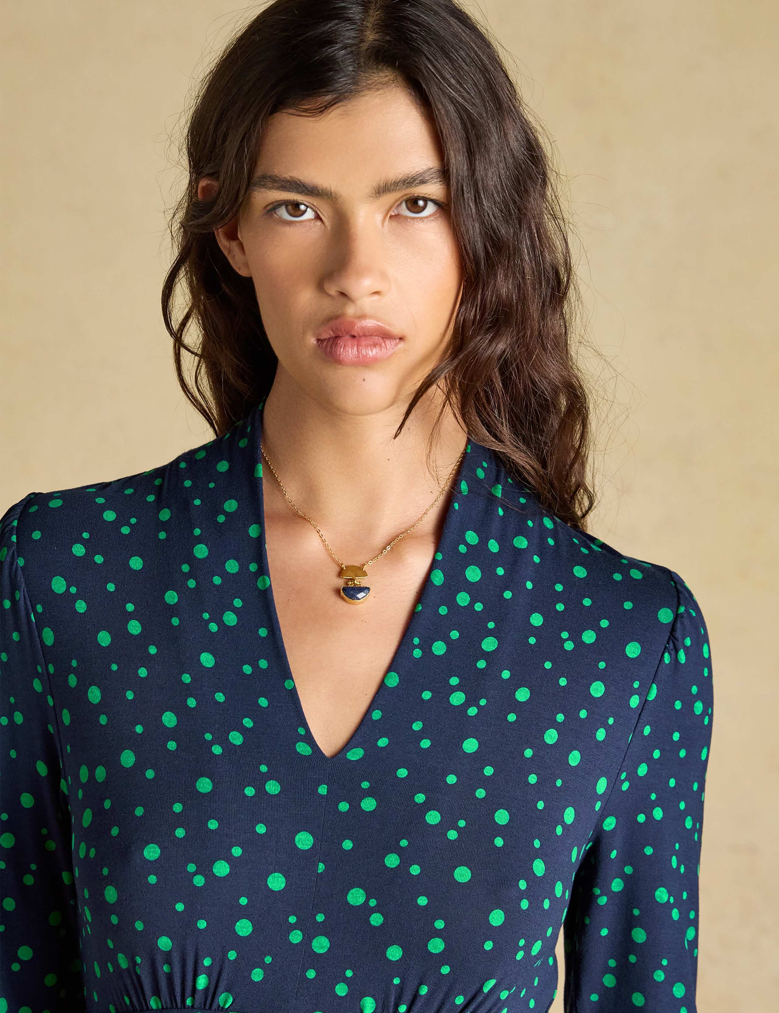 Jersey Spot Print V Neck Midi Skater Dress 8 of 8
