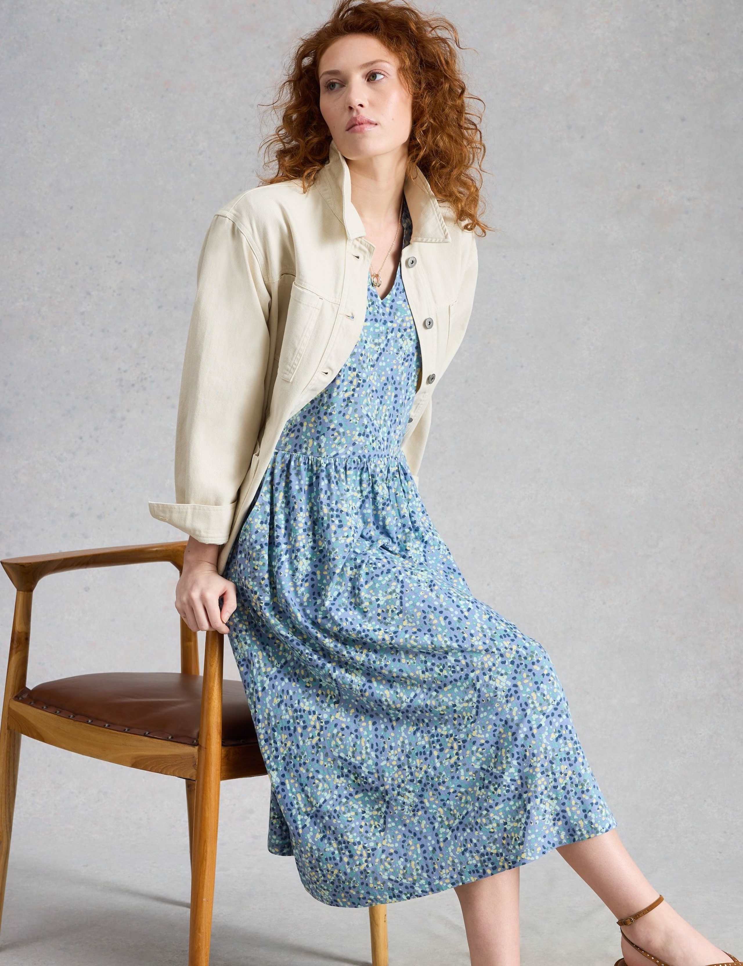 Cotton Blend Printed Midi Waisted Dress 5 of 6