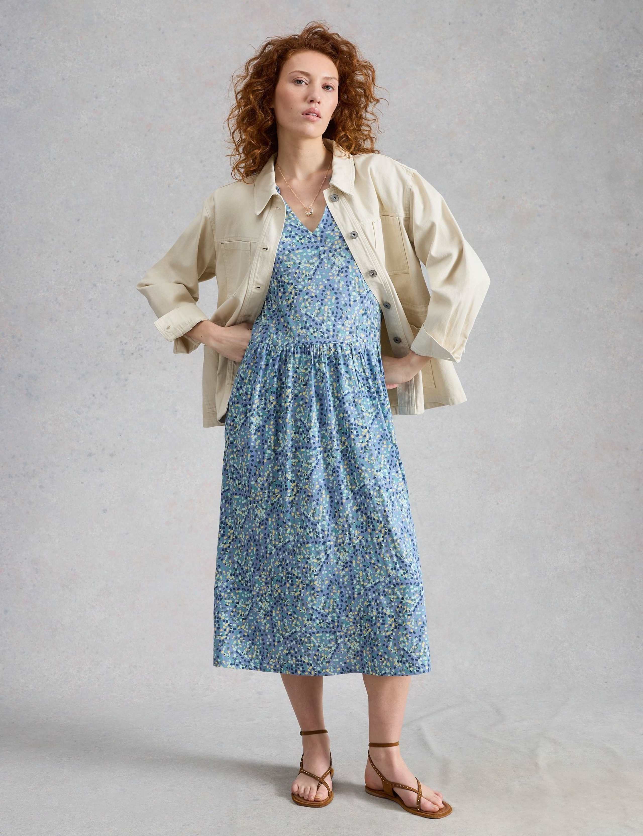 Cotton Blend Printed Midi Waisted Dress 6 of 6