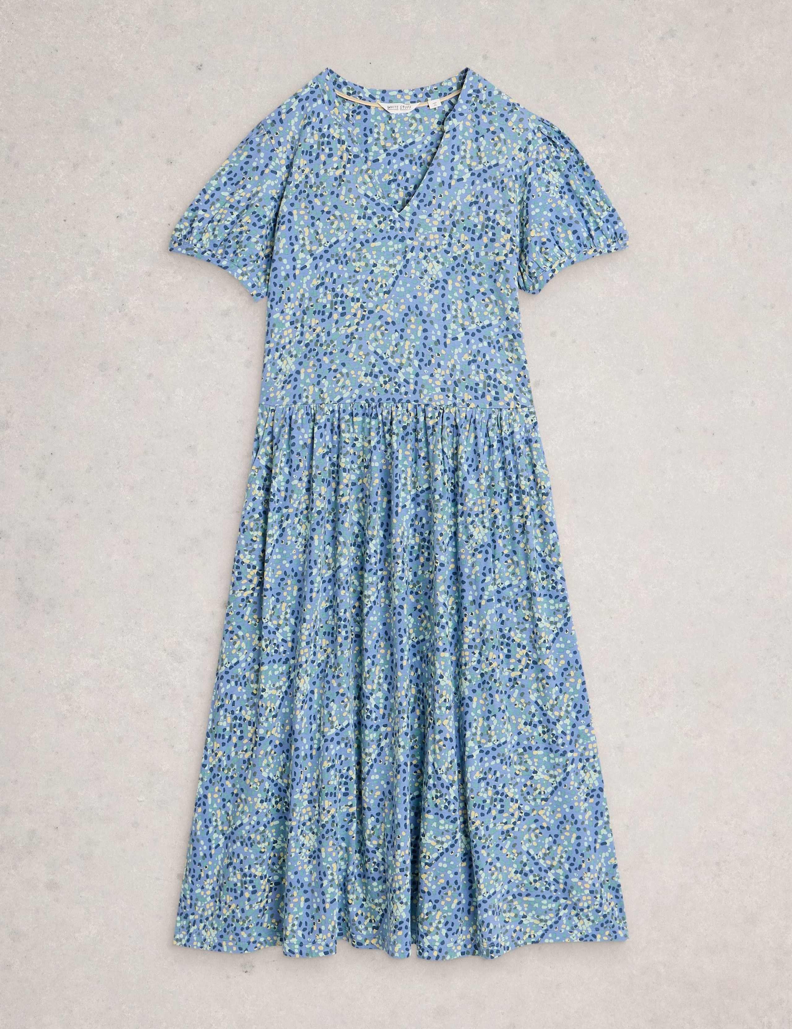 Cotton Blend Printed Midi Waisted Dress 2 of 6