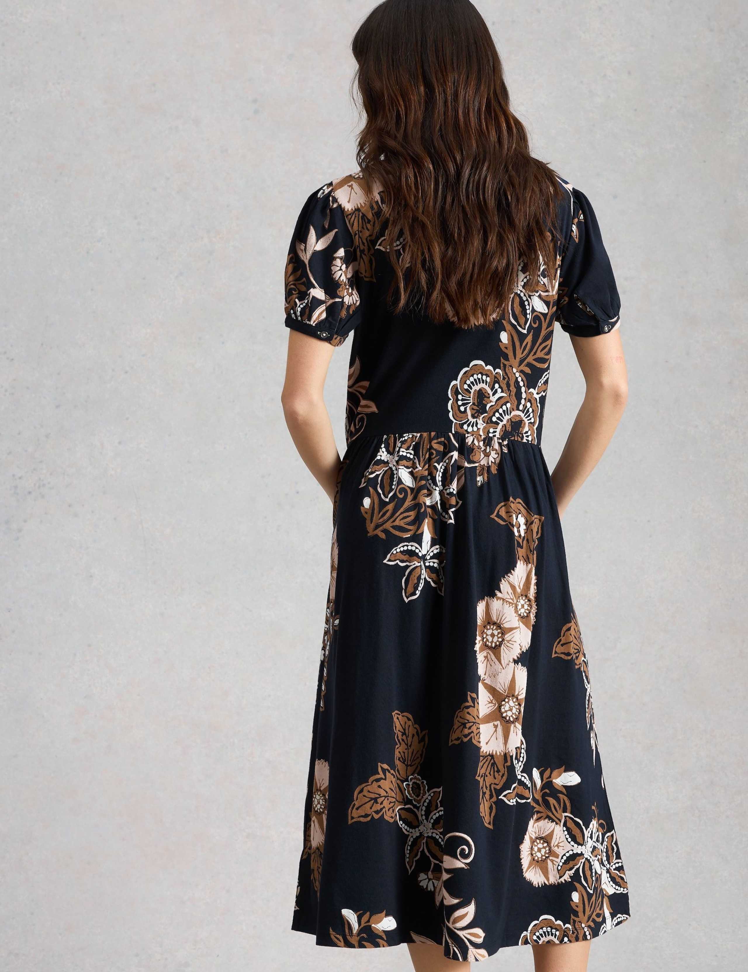Cotton Blend Printed Midi Waisted Dress 4 of 6