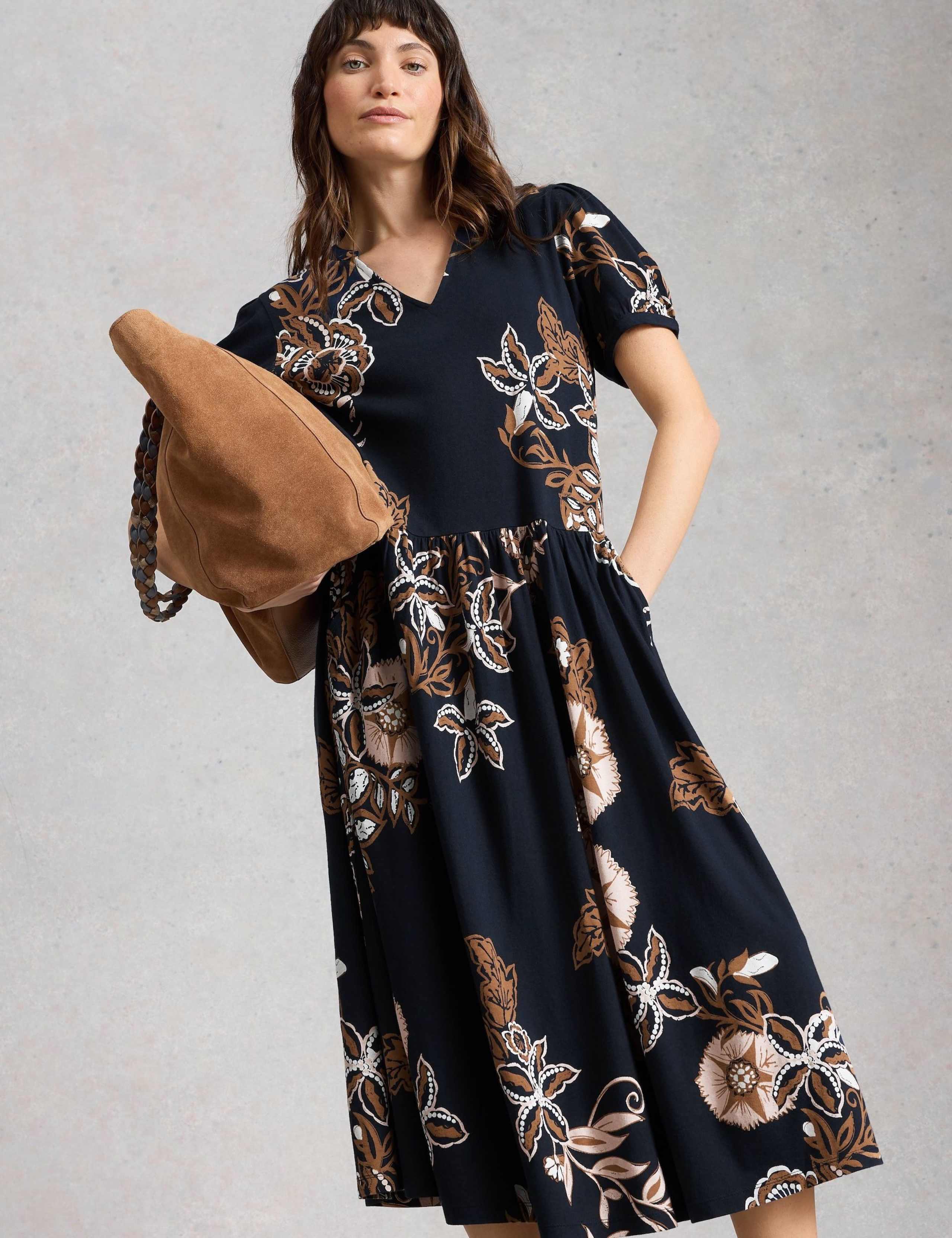 Cotton Blend Printed Midi Waisted Dress 6 of 6