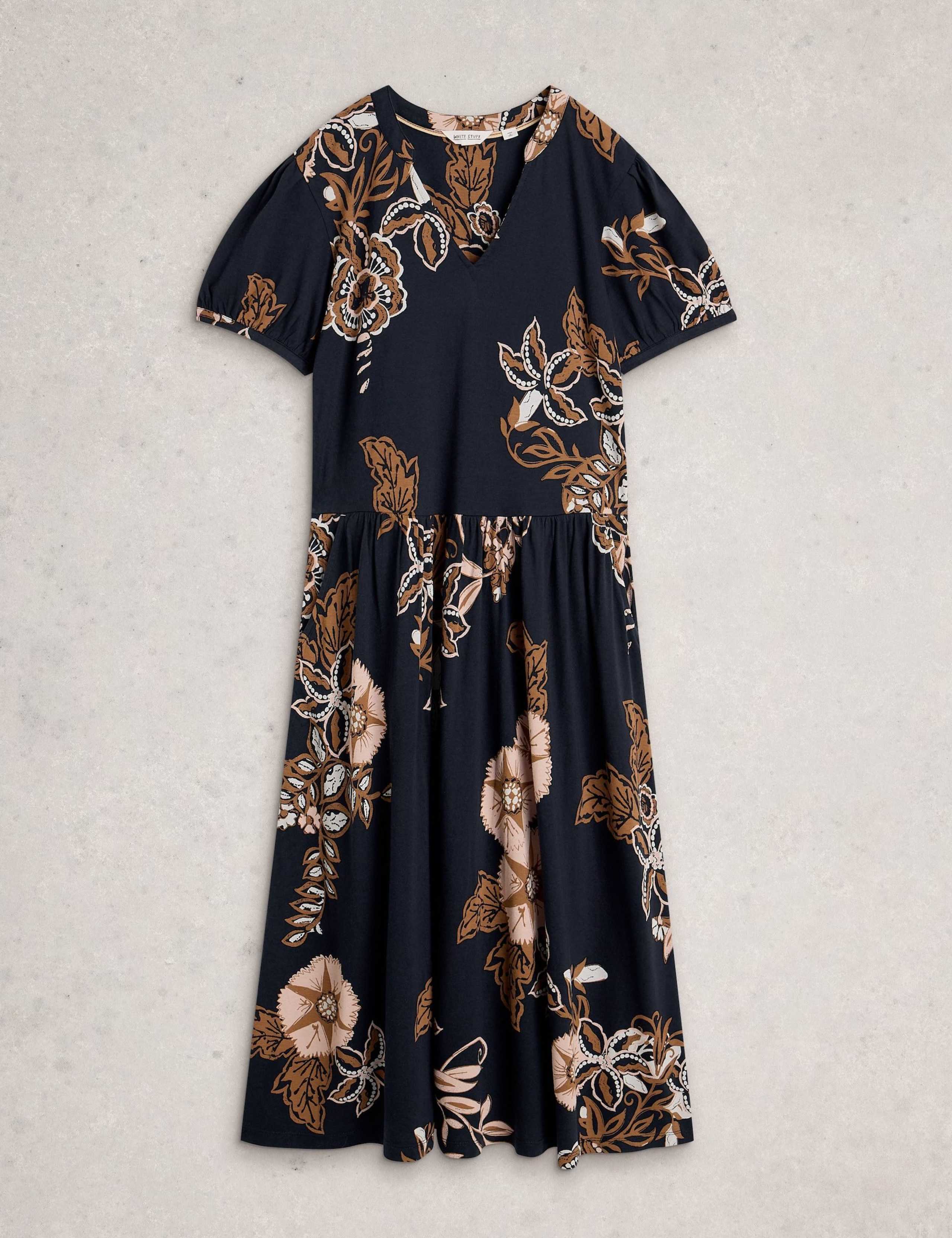 Cotton Blend Printed Midi Waisted Dress 2 of 6