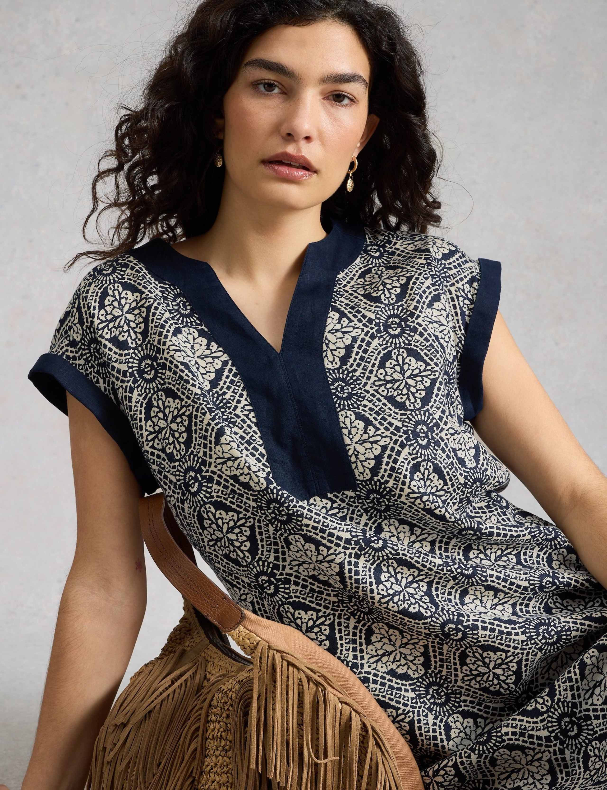 Pure Linen Printed Mini Shift Dress 4 of 6