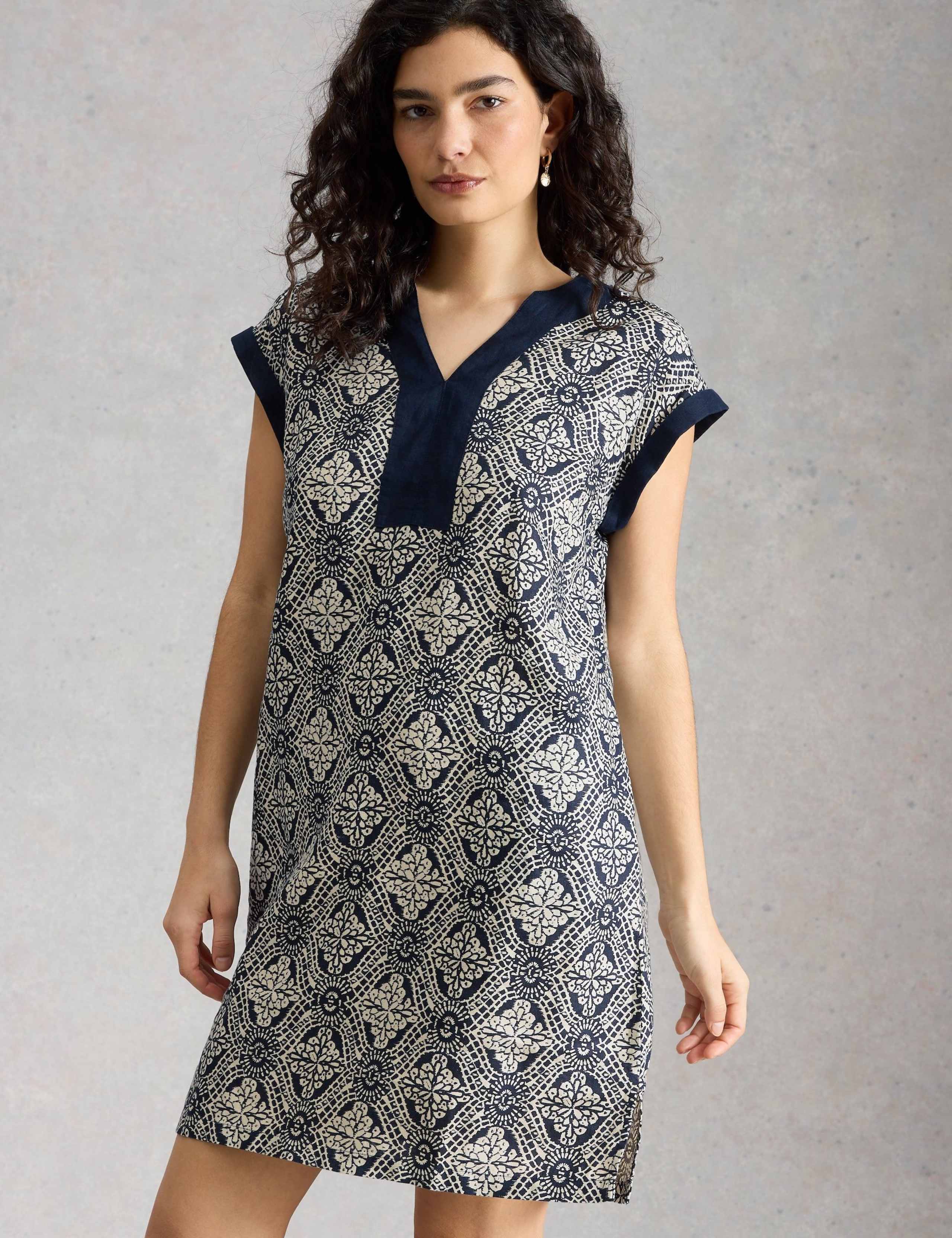 Pure Linen Printed Mini Shift Dress 6 of 6