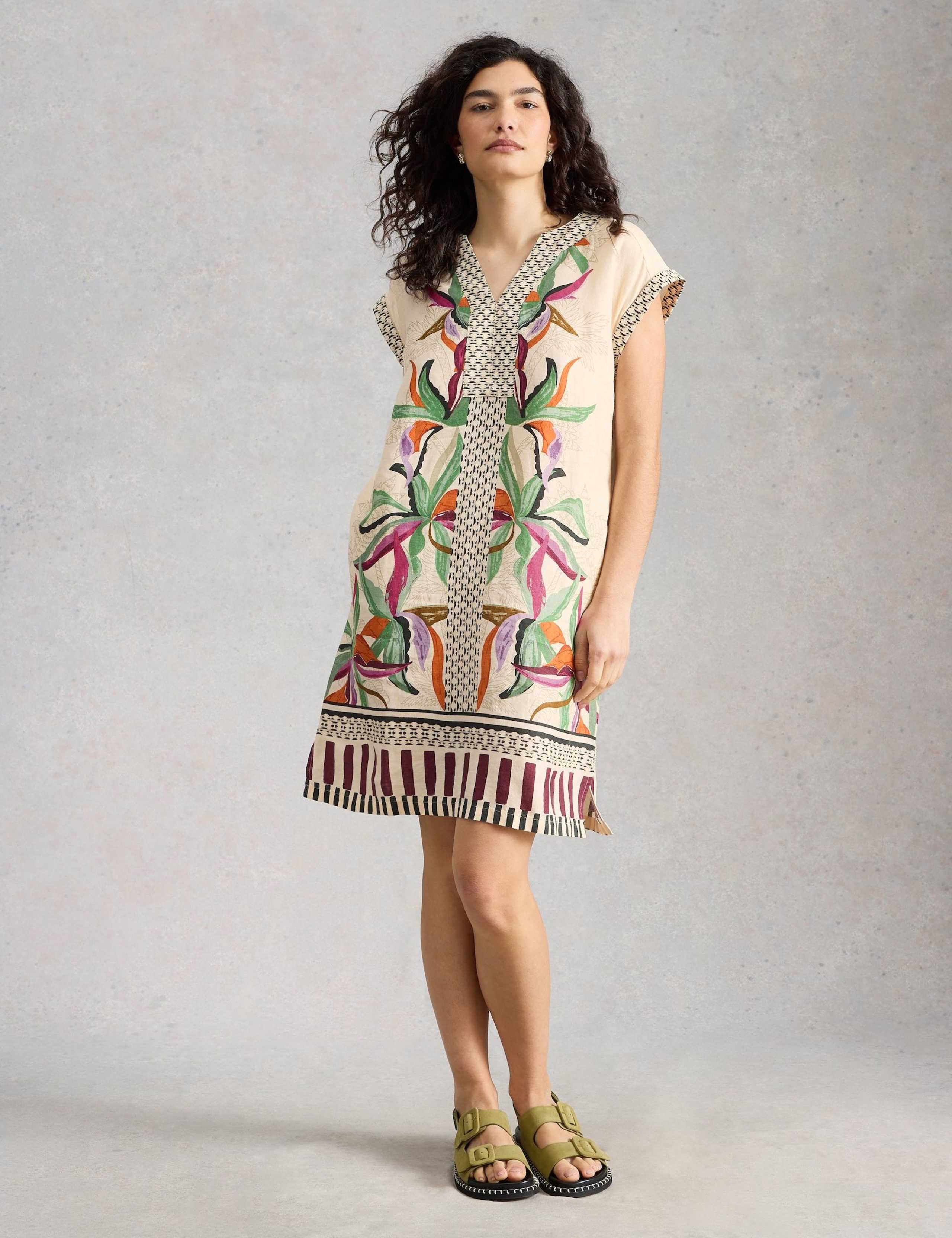Pure Linen Printed Mini Shift Dress 1 of 6