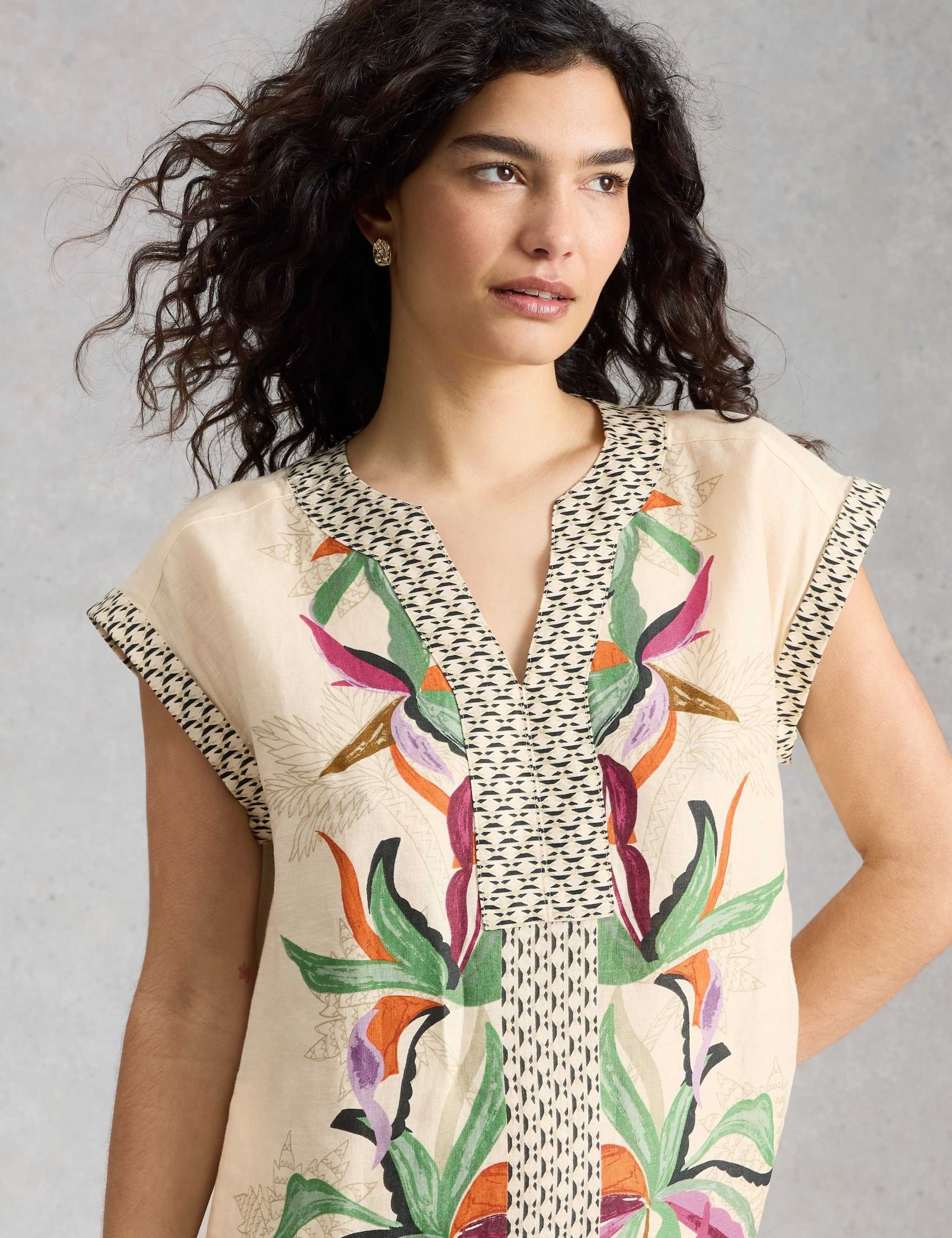 Pure Linen Printed Mini Shift Dress 3 of 6