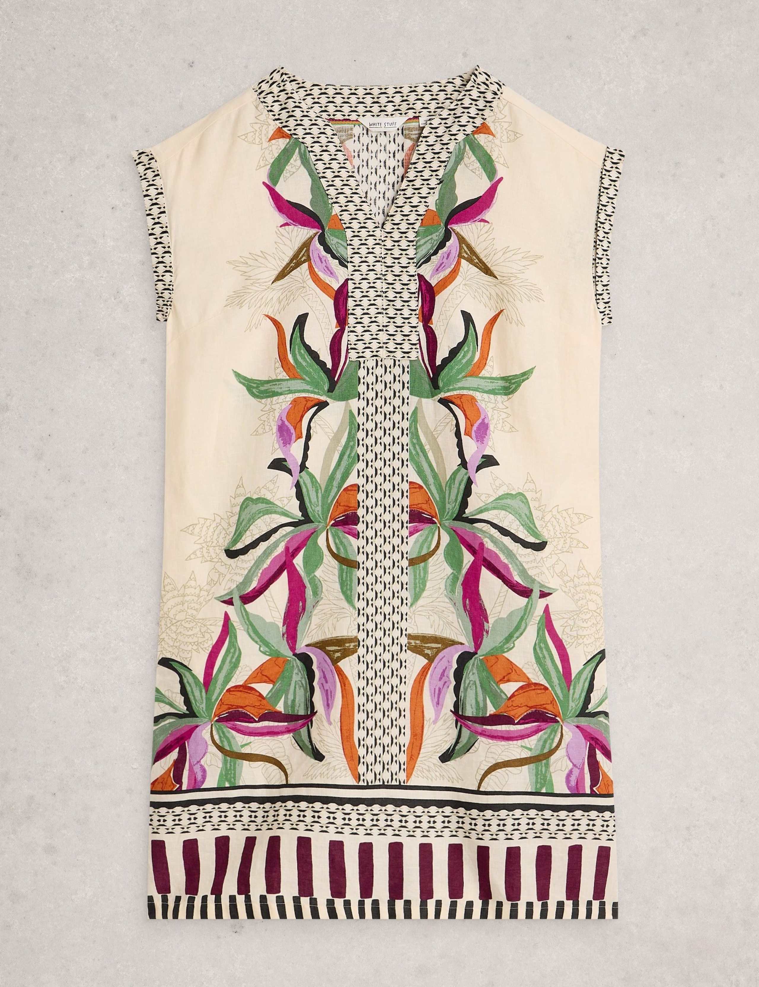 Pure Linen Printed Mini Shift Dress 2 of 6