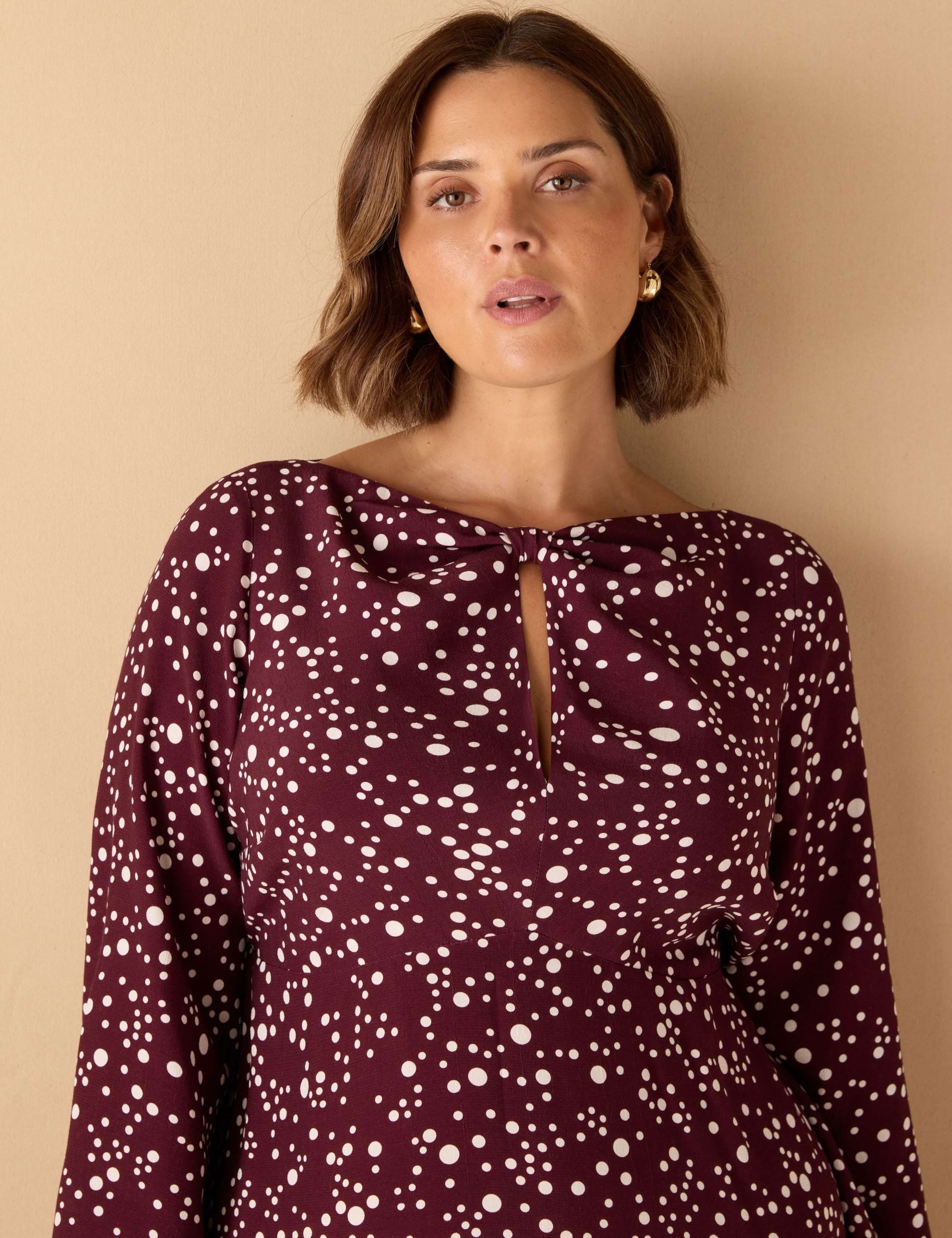 Spot Print Twist Neck Keyhole Midaxi Tea Dress 3 of 3