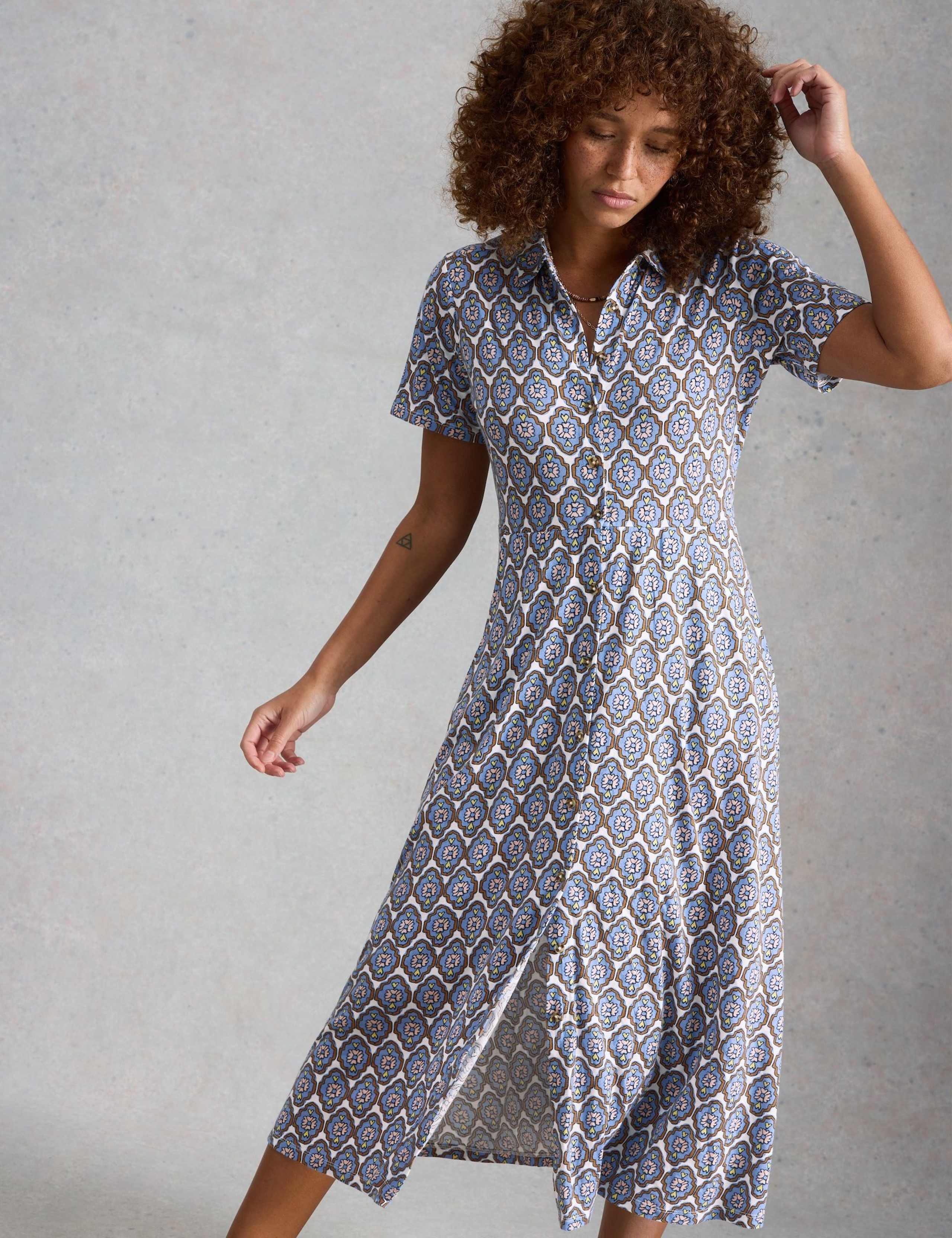 Jersey Floral Collared Midi Shirt Dress 6 of 6