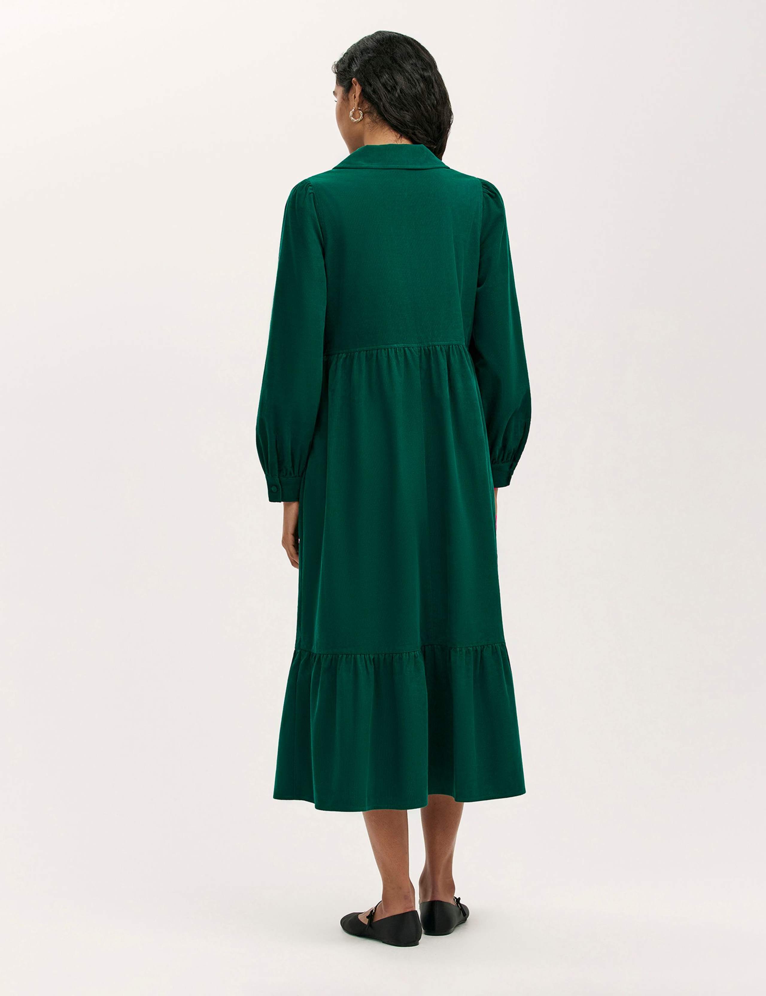 Cord Zip Neck Midi Tiered Dress 2 of 4