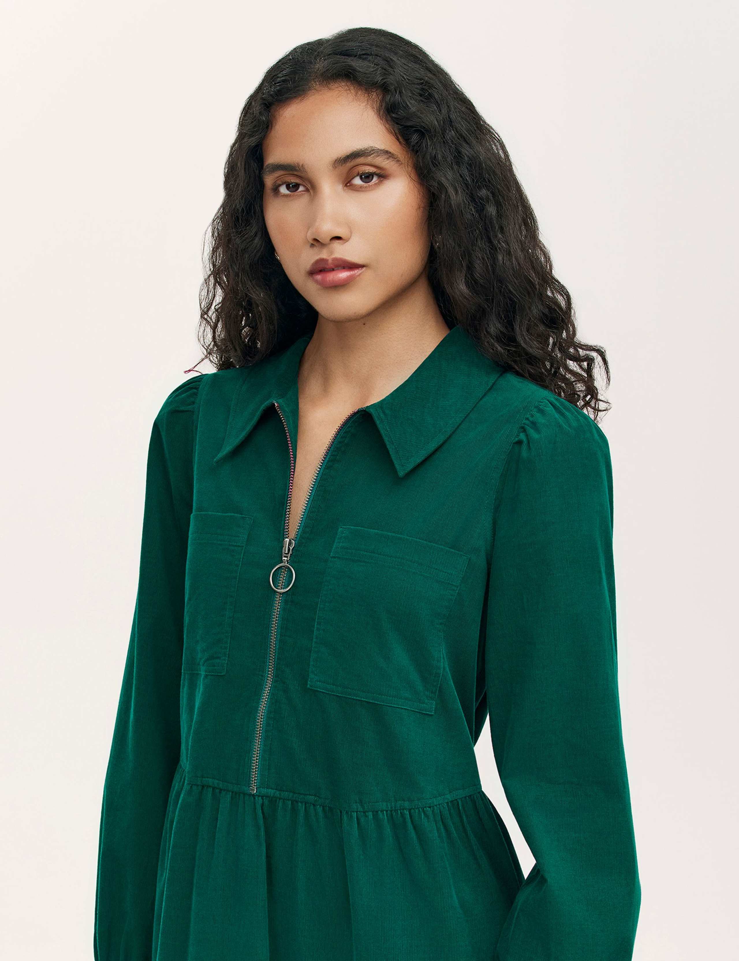 Cord Zip Neck Midi Tiered Dress 4 of 4