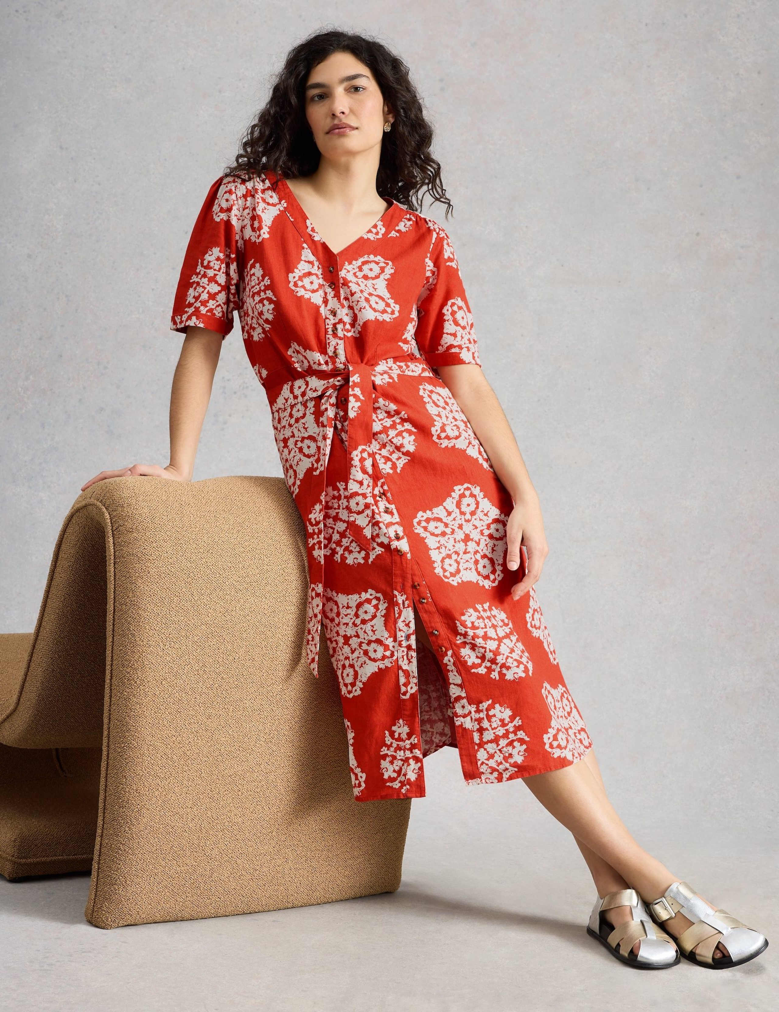 Linen Rich Printed Midi Tea Dress 5 of 6