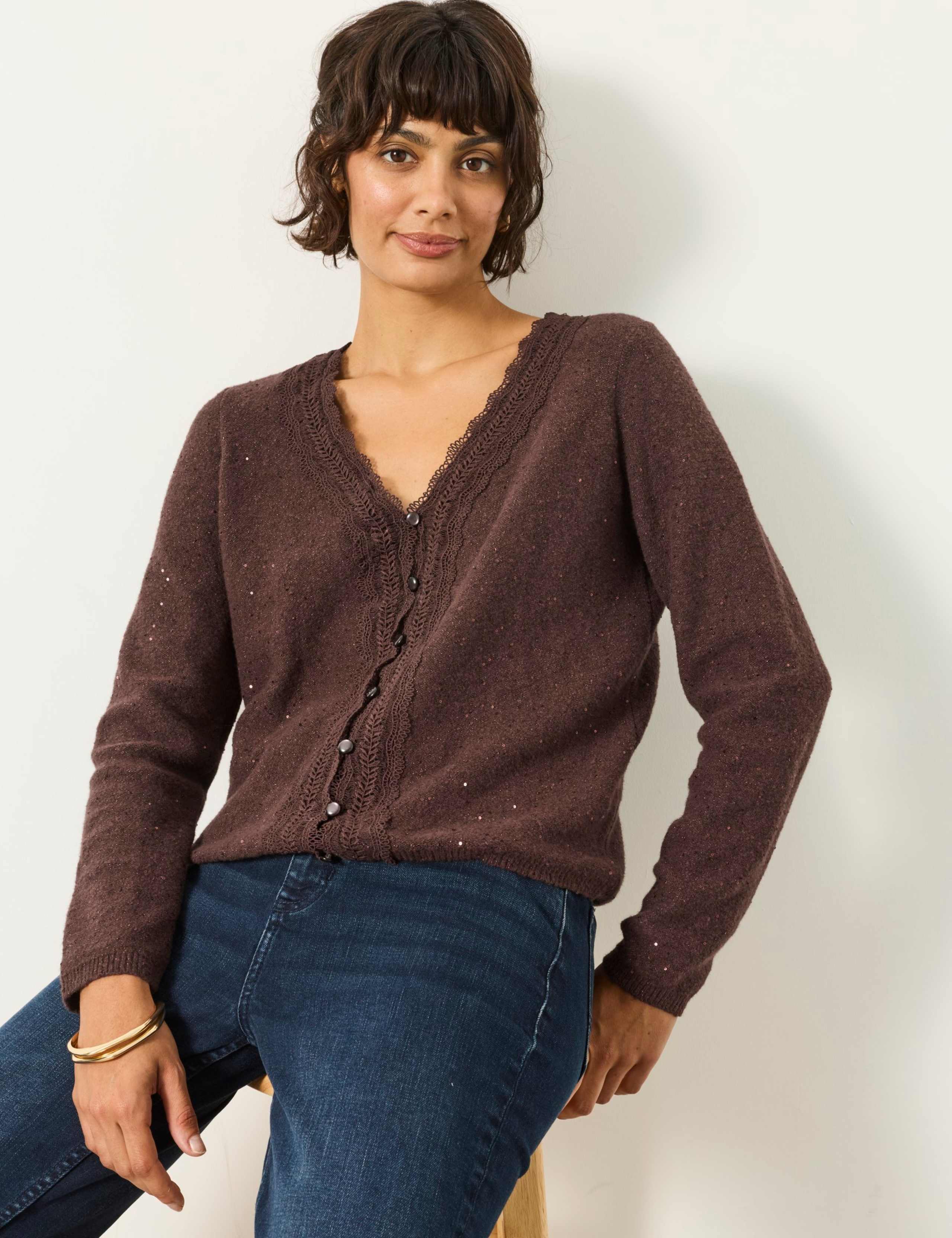 Cotton Rich Sparkly V Neck Button Front Cardigan 3 of 6