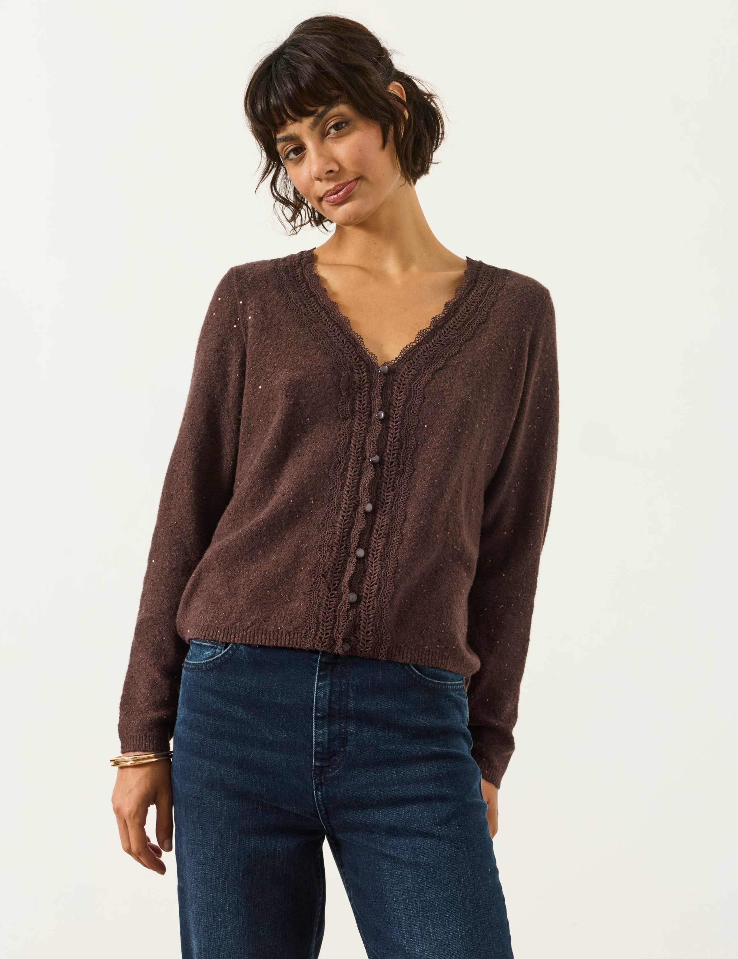 Cotton Rich Sparkly V Neck Button Front Cardigan 5 of 6