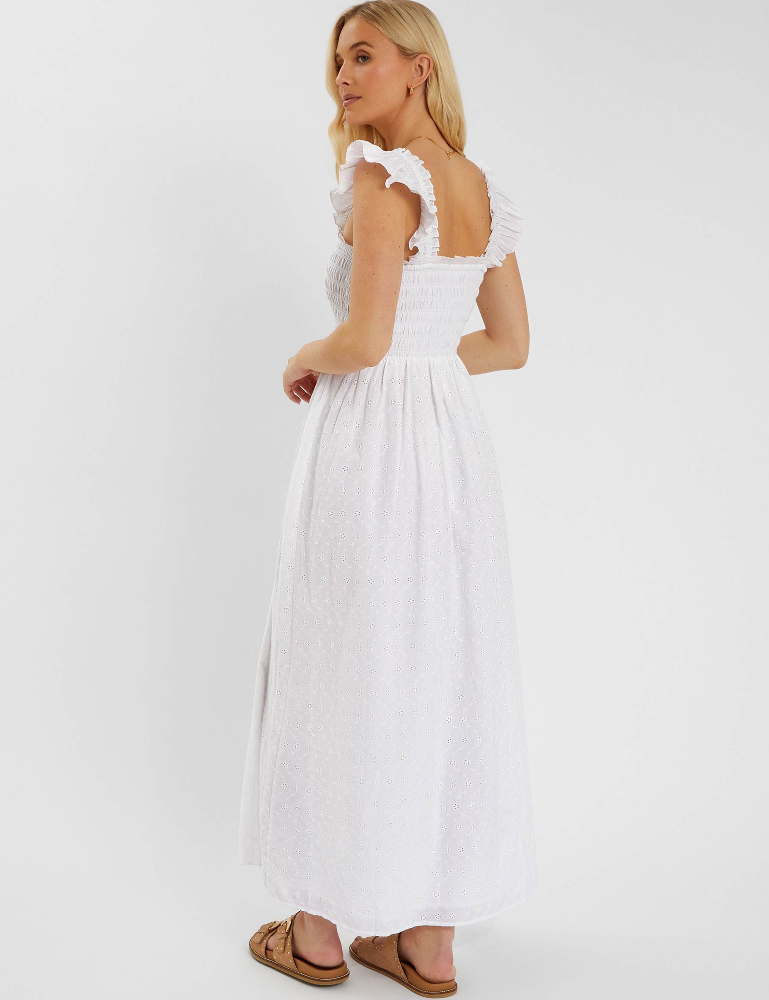 Pure Cotton Shirred Broderie Maxi Dress 3 of 4
