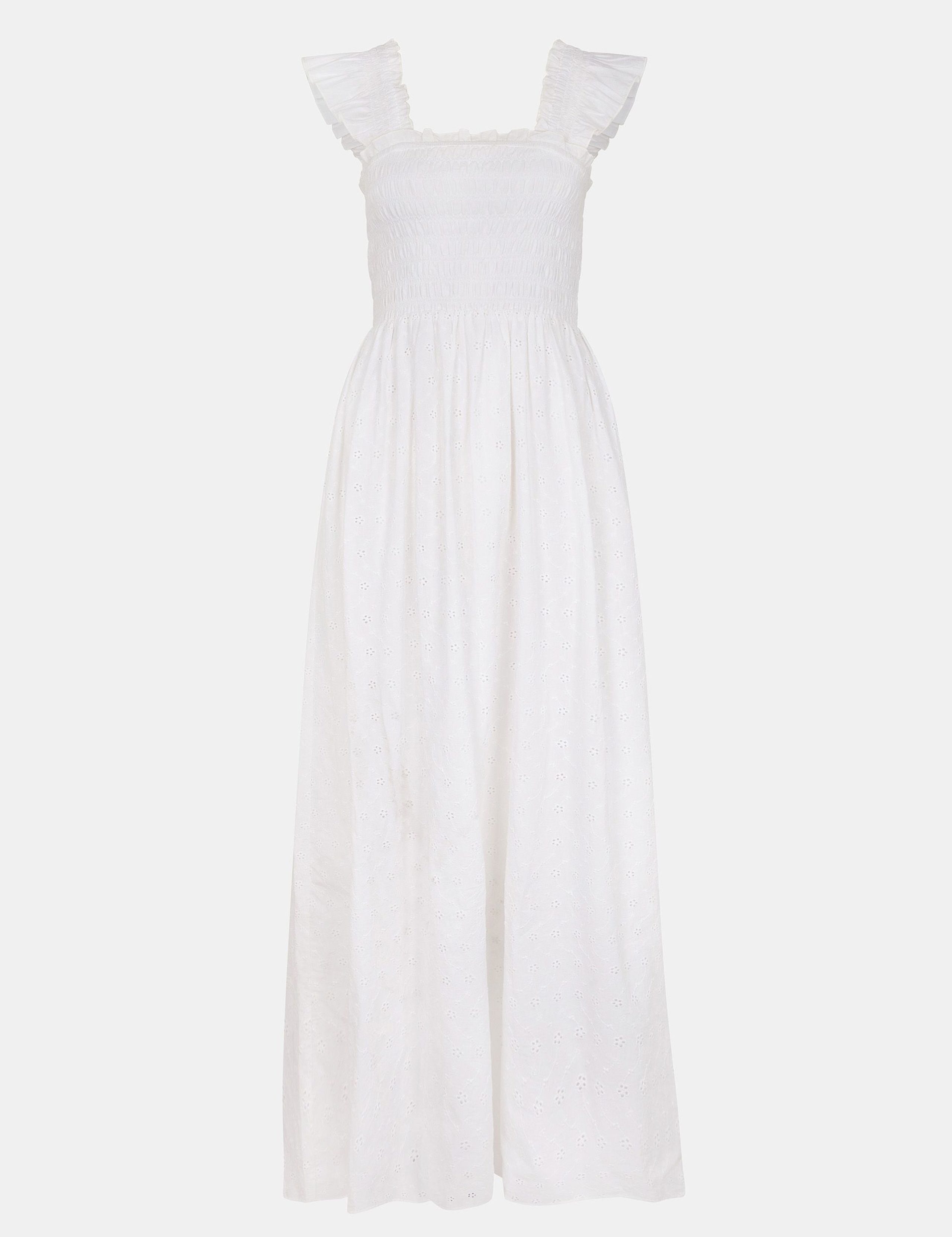 Pure Cotton Shirred Broderie Maxi Dress 2 of 4