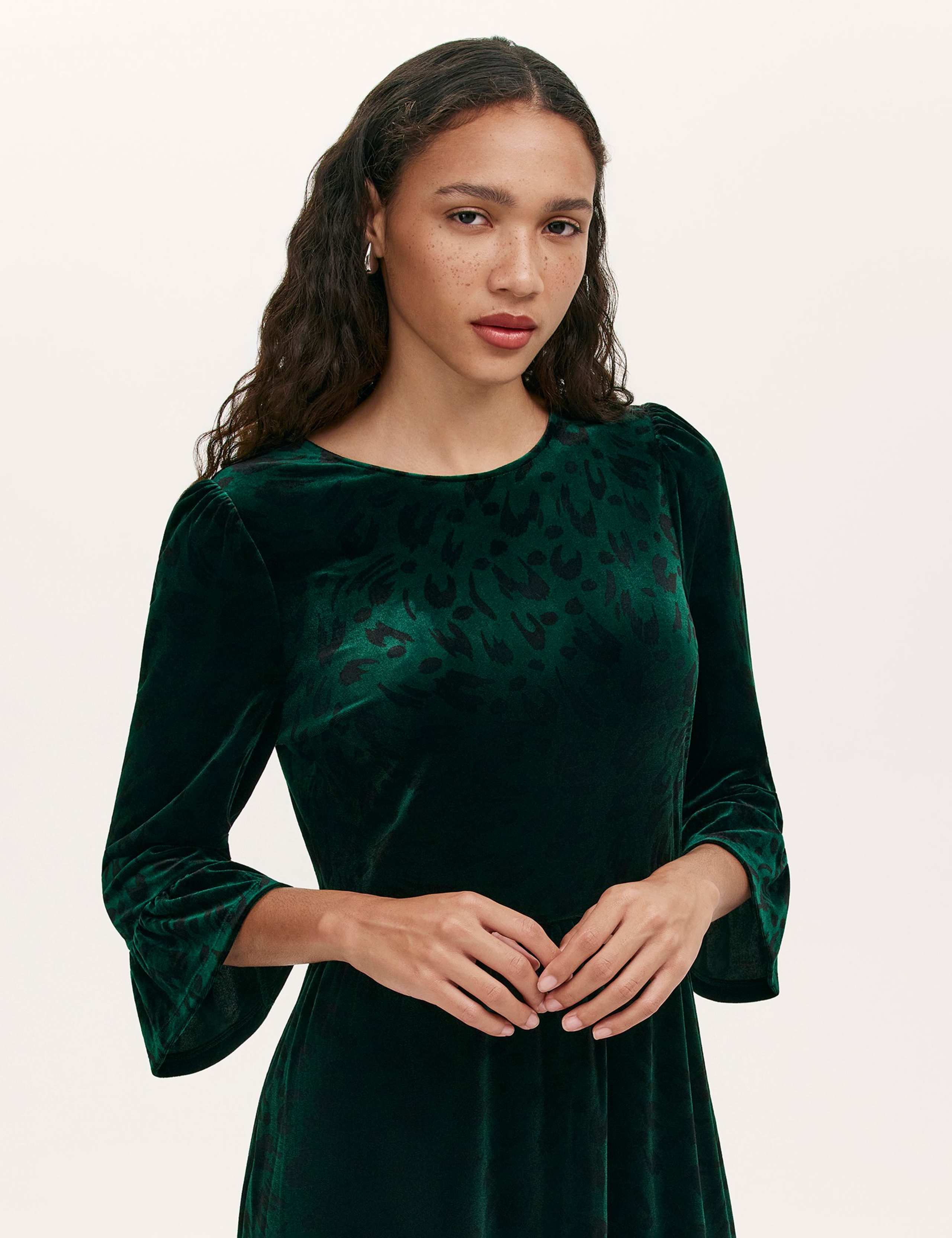 Velvet Animal Print Knee Length Skater Dress 2 of 4