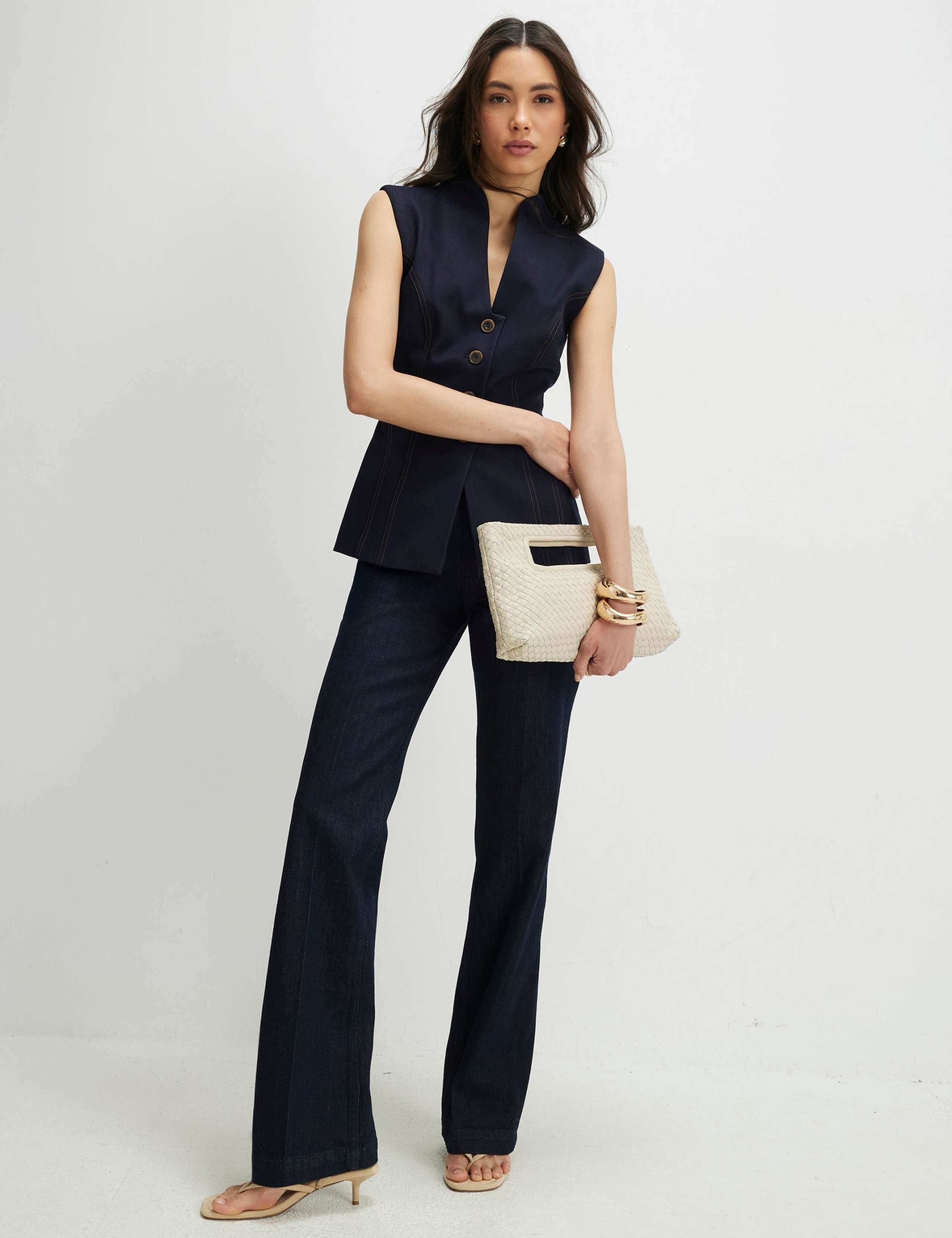 Denim High Neck Button Through Waistcoat 3 of 4