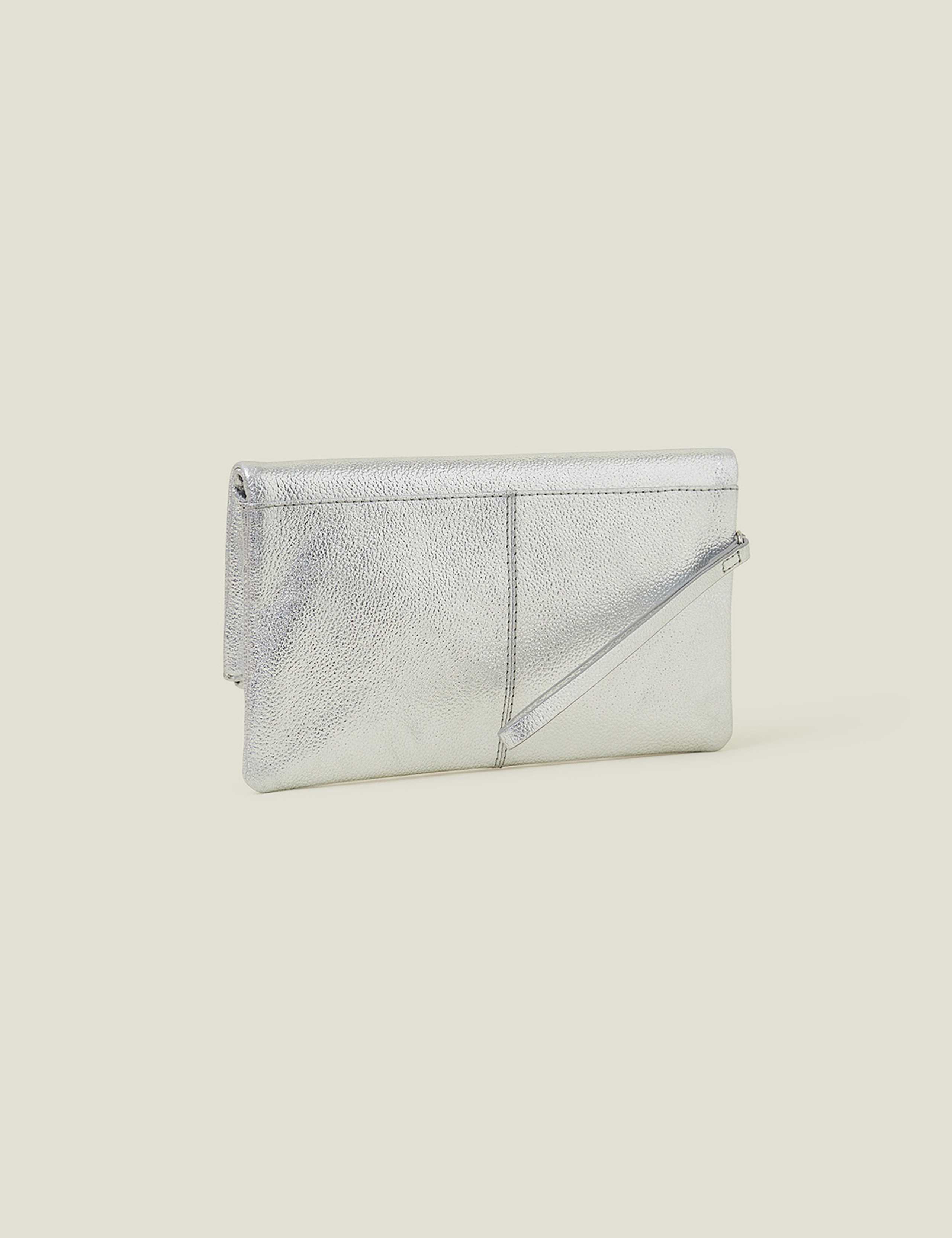 Leather Metallic Fold Over Clutch Bag 2 of 4