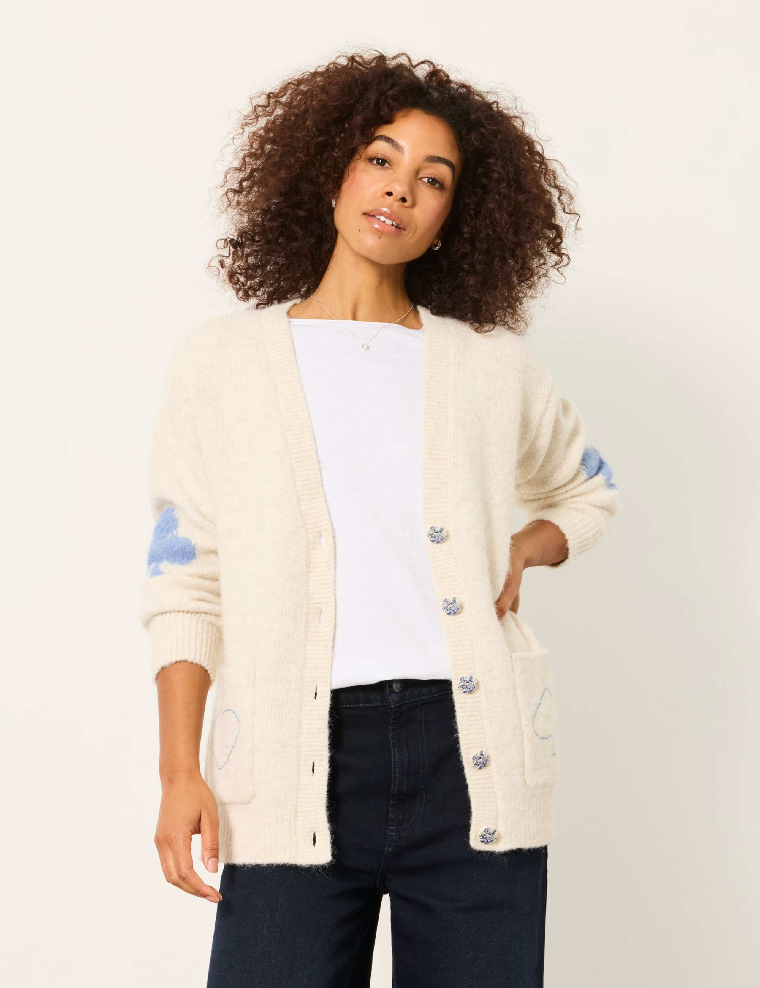 Wool Rich Heart V Neck Longline Cardigan 1 of 6