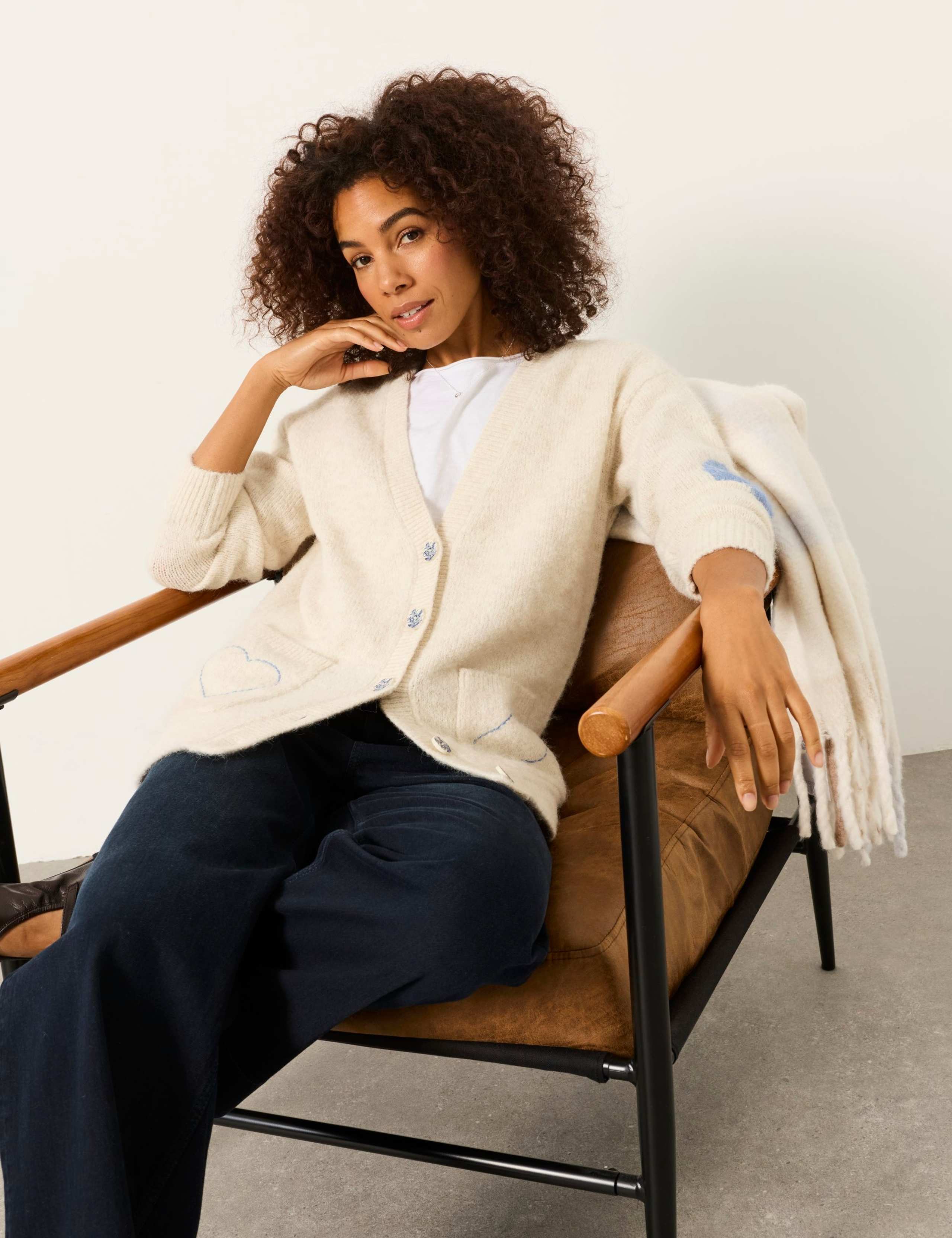 Wool Rich Heart V Neck Longline Cardigan 4 of 6