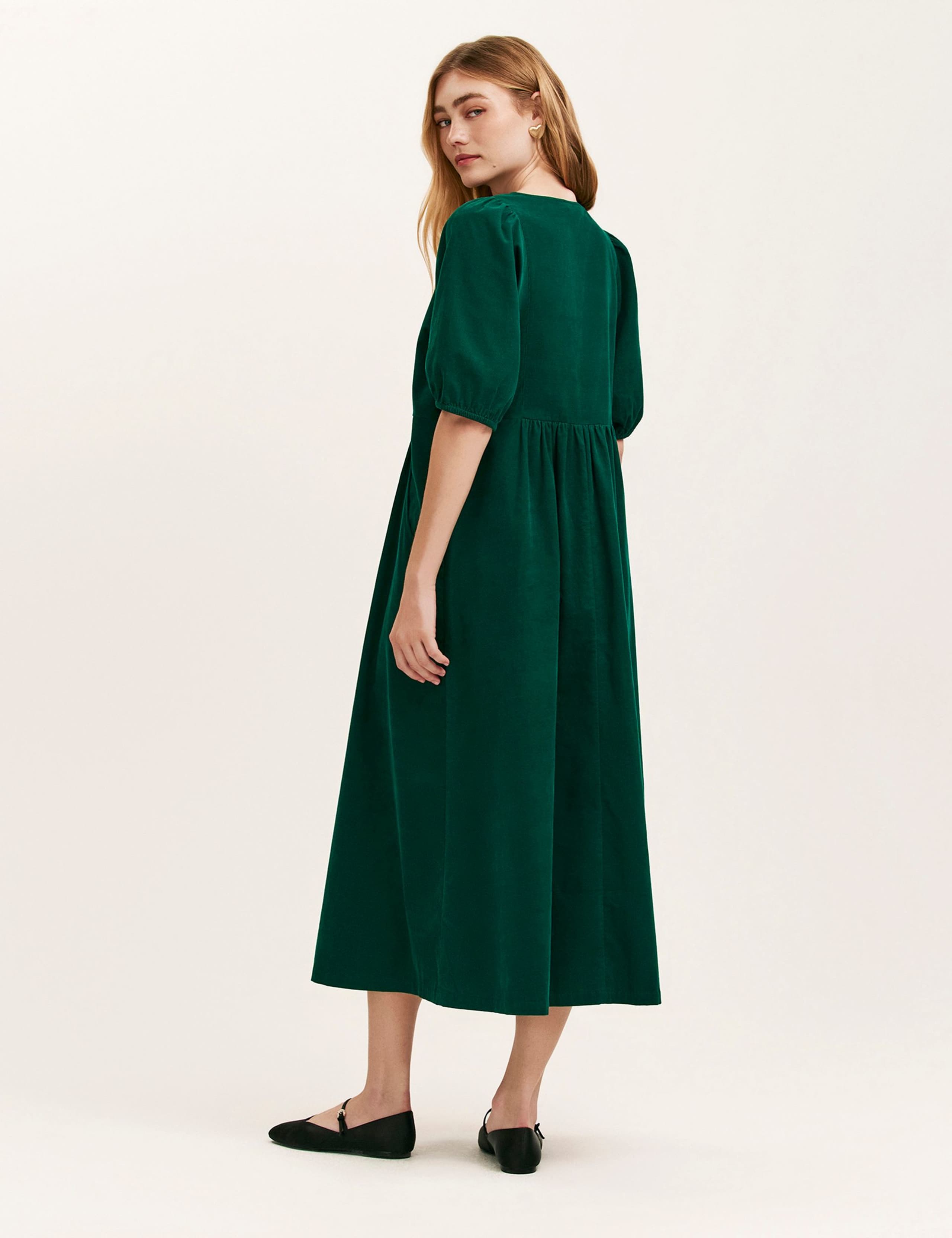 Cord Embroidered V-Neck Midi Smock Dress 3 of 4