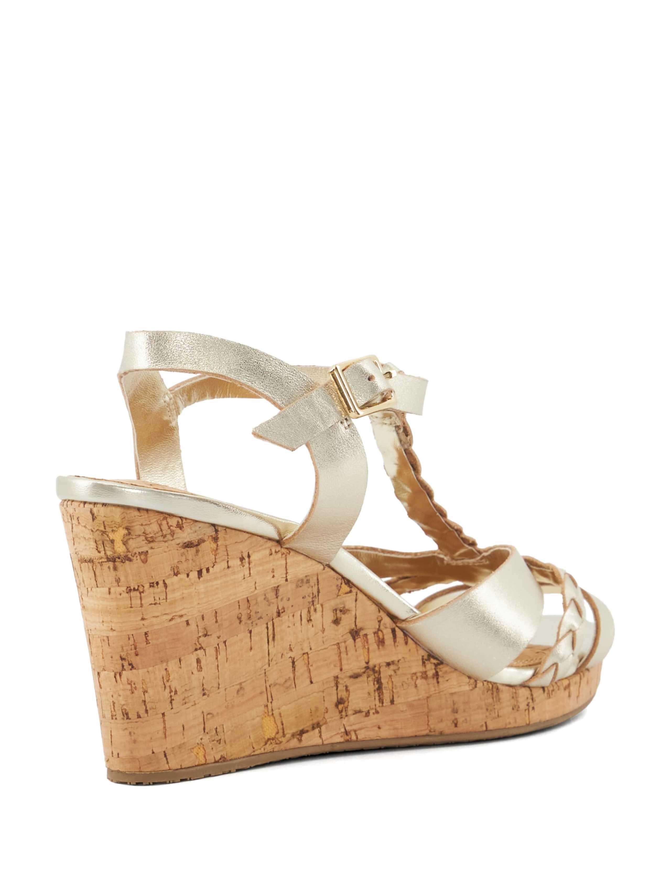 Leather Metallic T-Bar Wedge Sandals 3 of 4