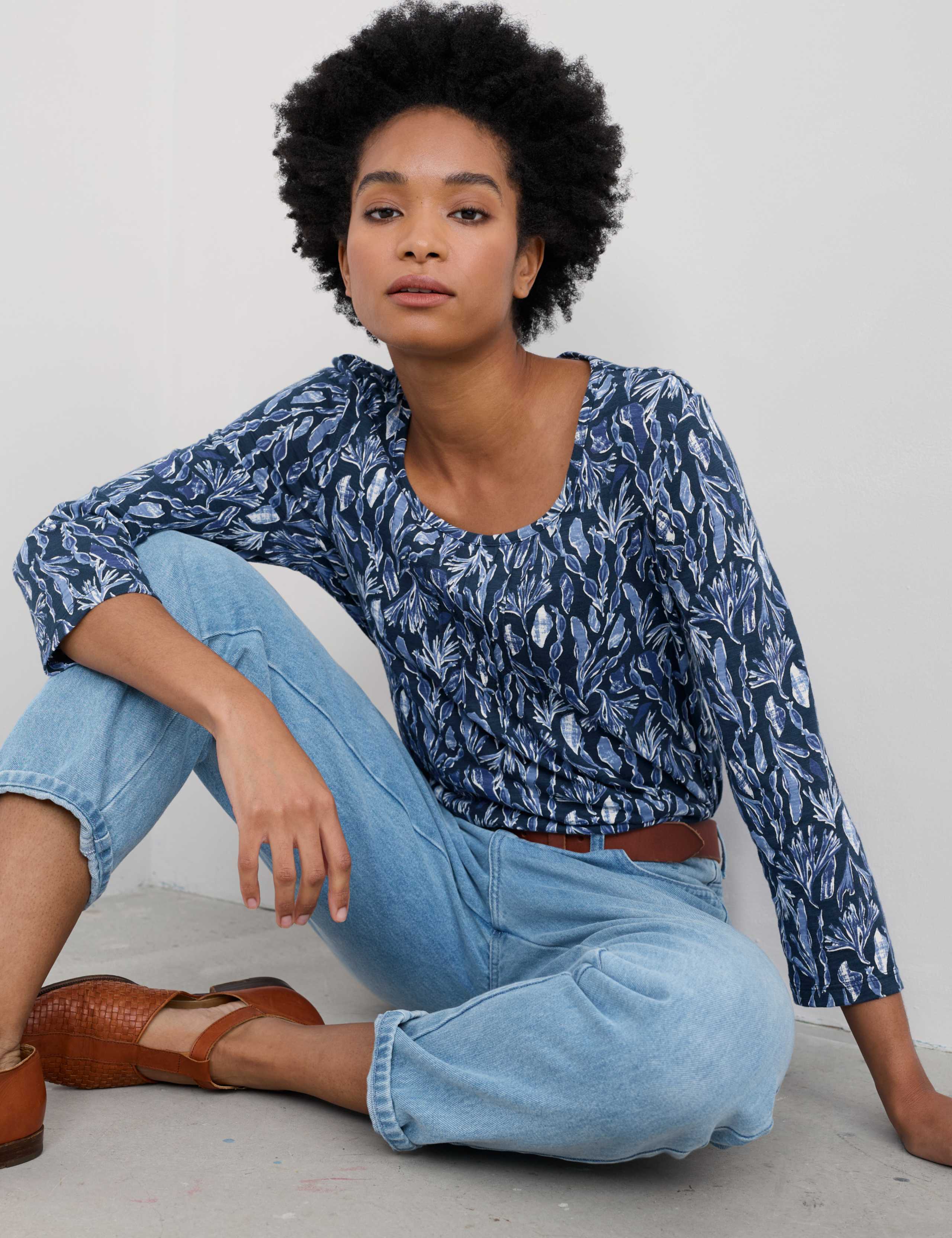 Pure Cotton Floral Scoop Neck Relaxed Top 3 of 4