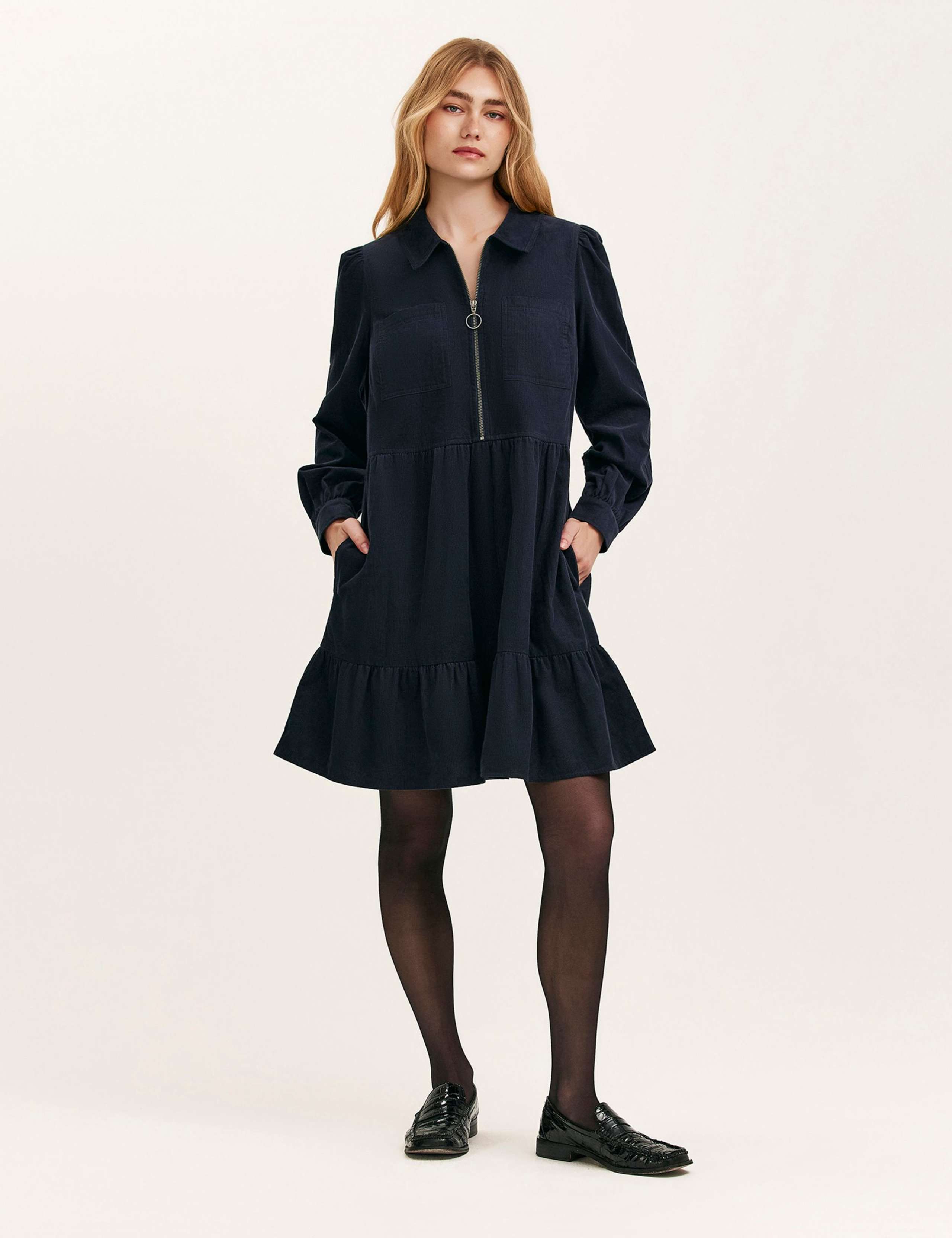 Pure Cotton Collared Knee Length Tiered Dress 1 of 6