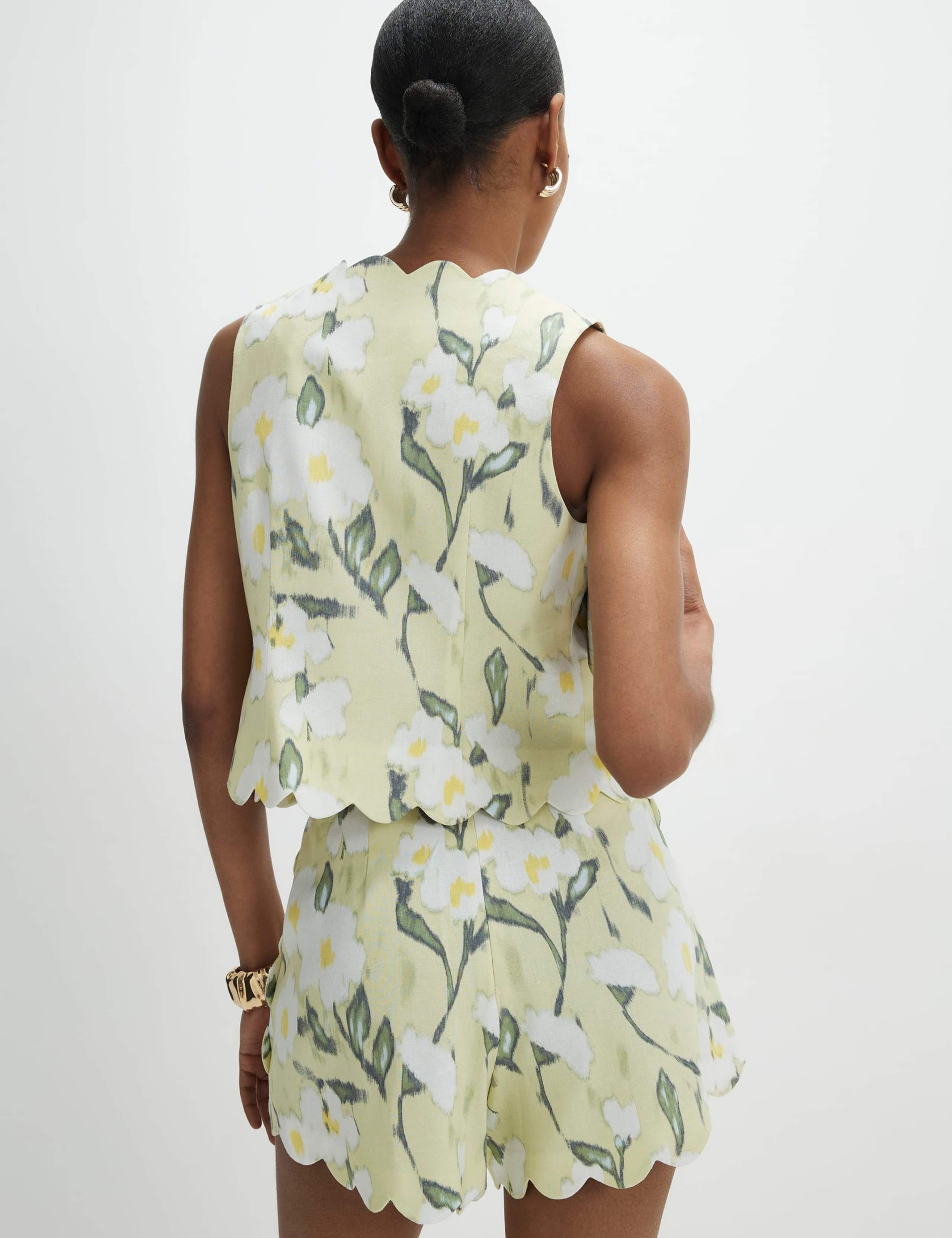 Linen Rich Floral Single Breasted Waistcoat 4 of 4