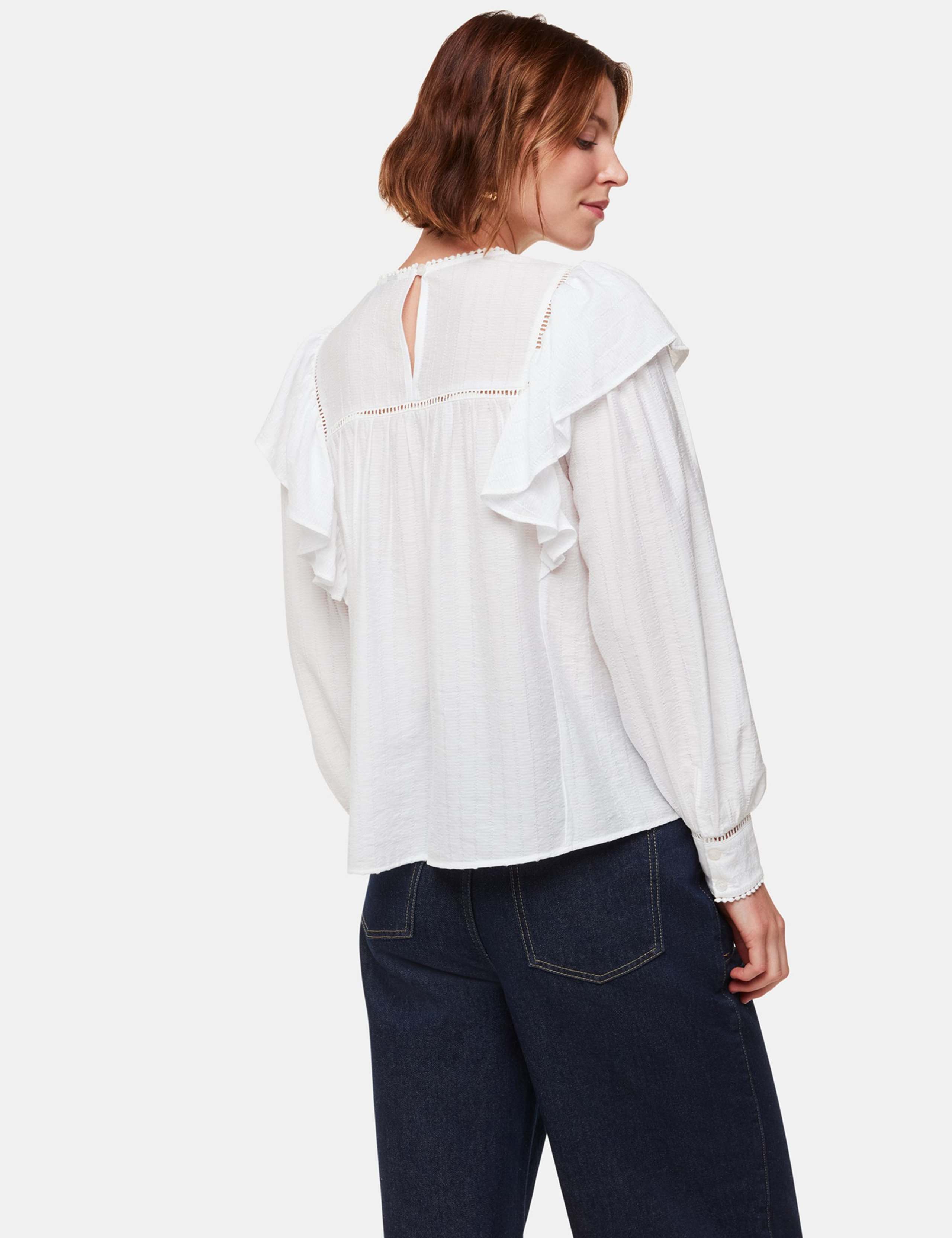 Textured Round Neck Frill Detail Blouse 4 of 4