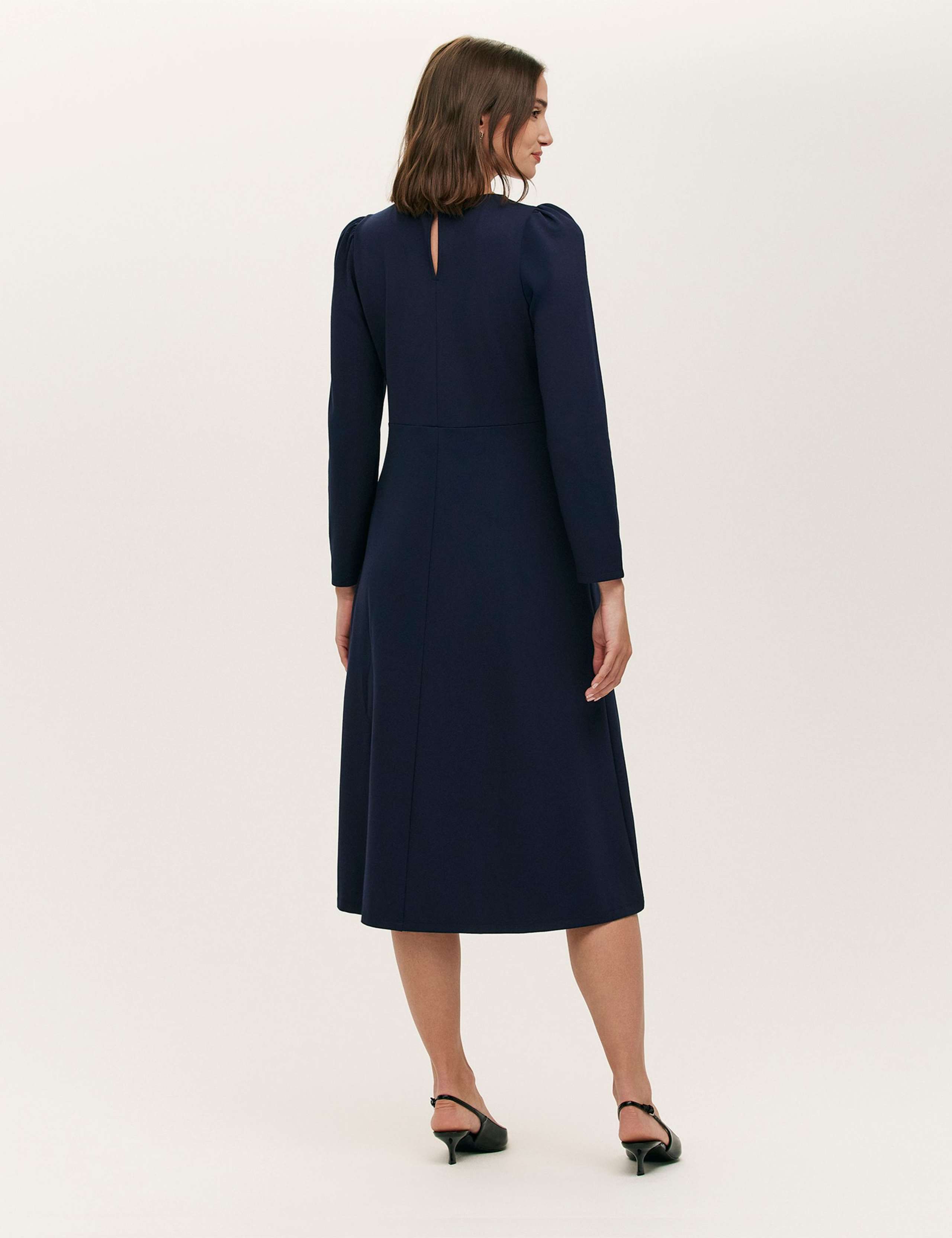 Ponte Jersey Puff Sleeve Midi Skater Dress 2 of 4