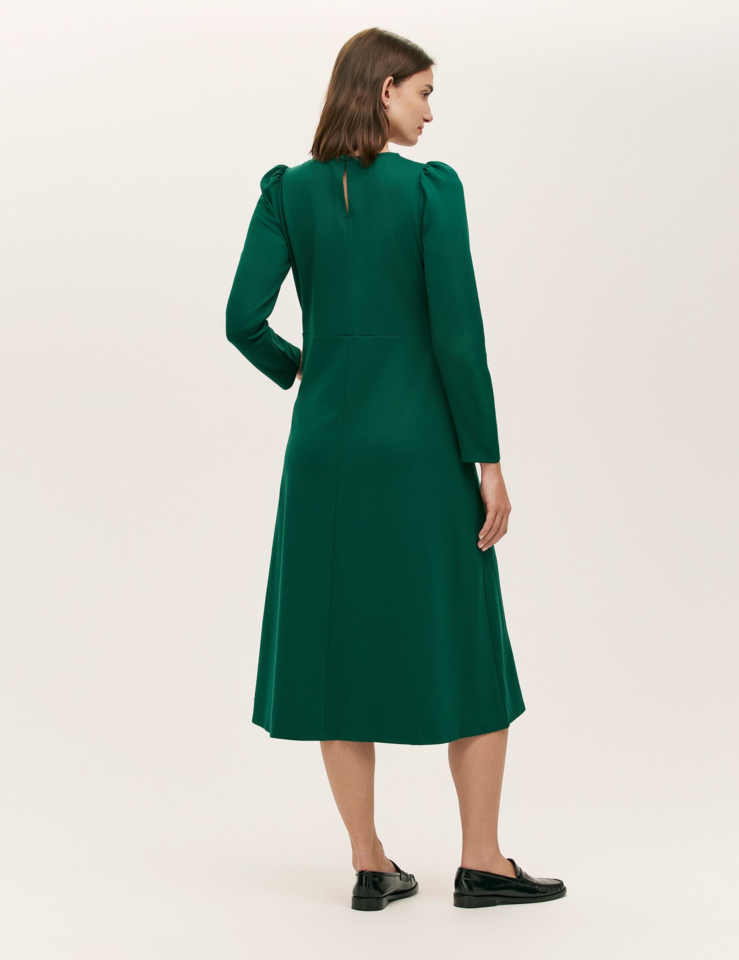 Ponte Jersey Puff Sleeve Midi Skater Dress 3 of 5