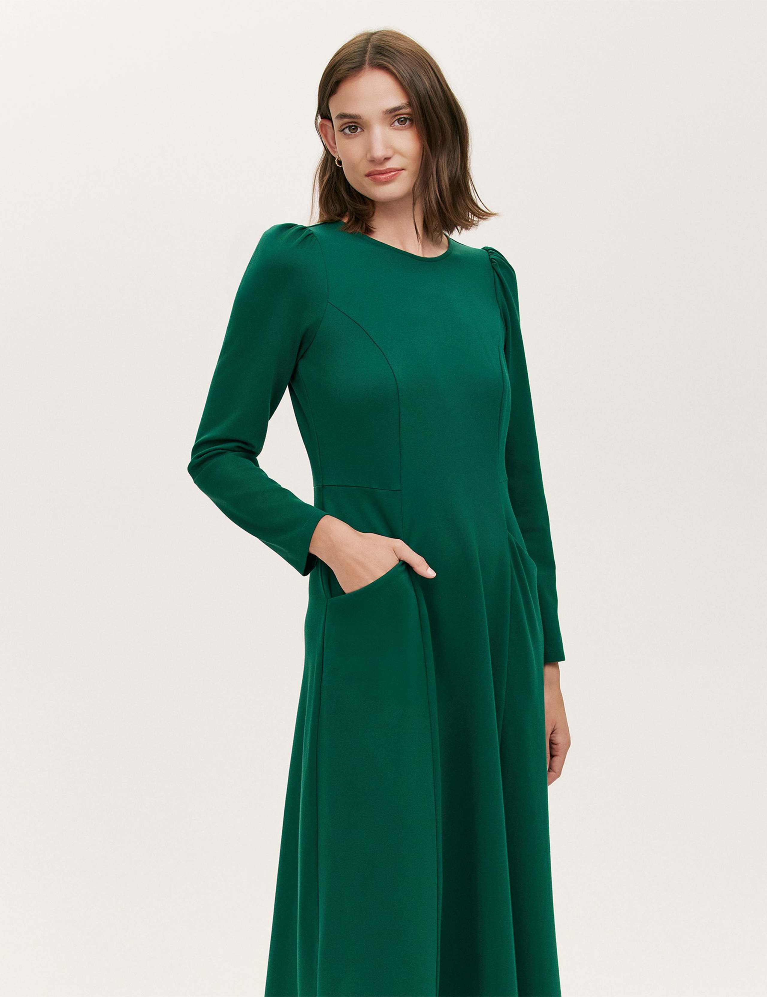 Ponte Jersey Puff Sleeve Midi Skater Dress 4 of 5