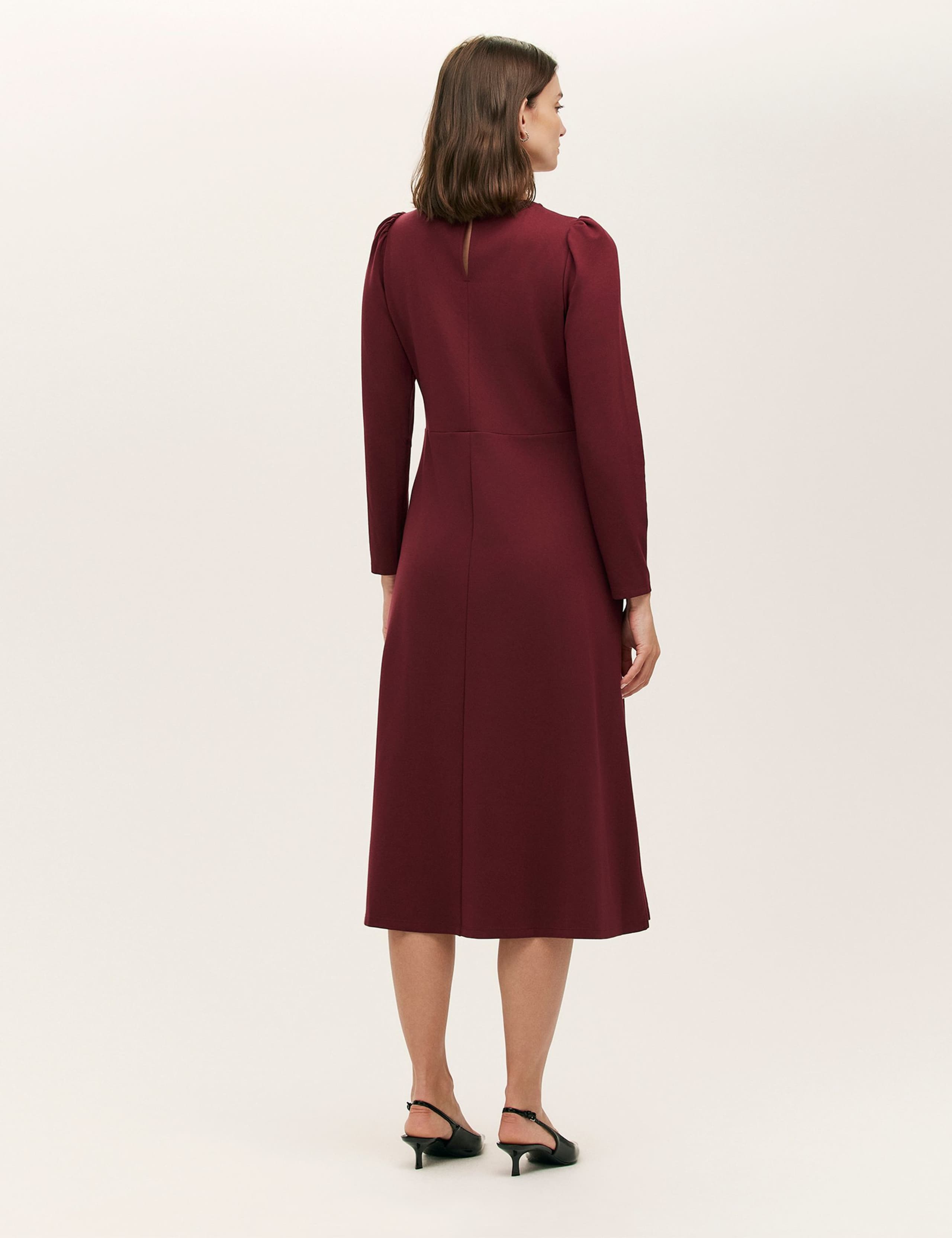 Ponte Jersey Puff Sleeve Midi Skater Dress 2 of 4