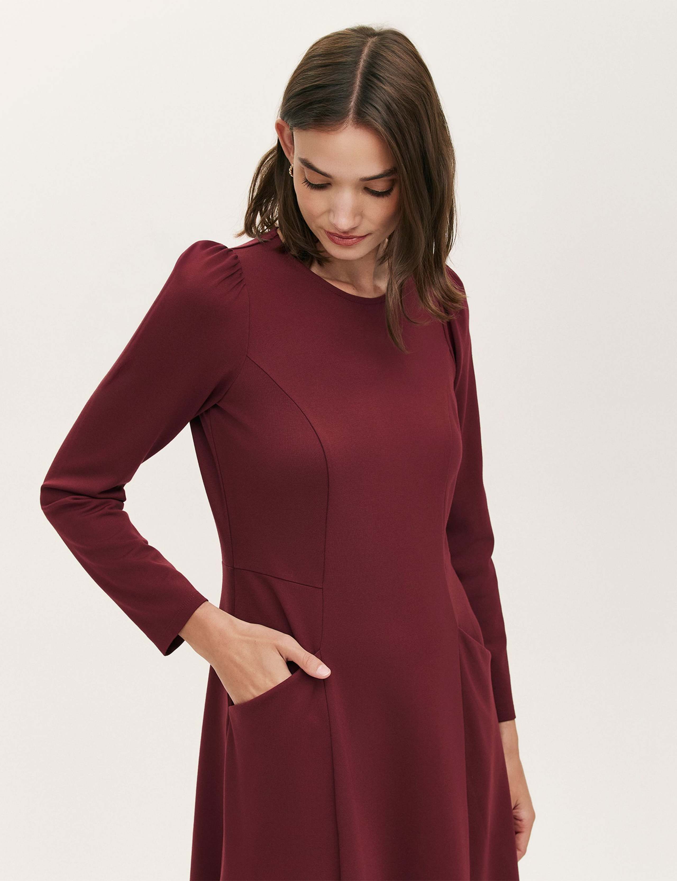 Ponte Jersey Puff Sleeve Midi Skater Dress 4 of 4