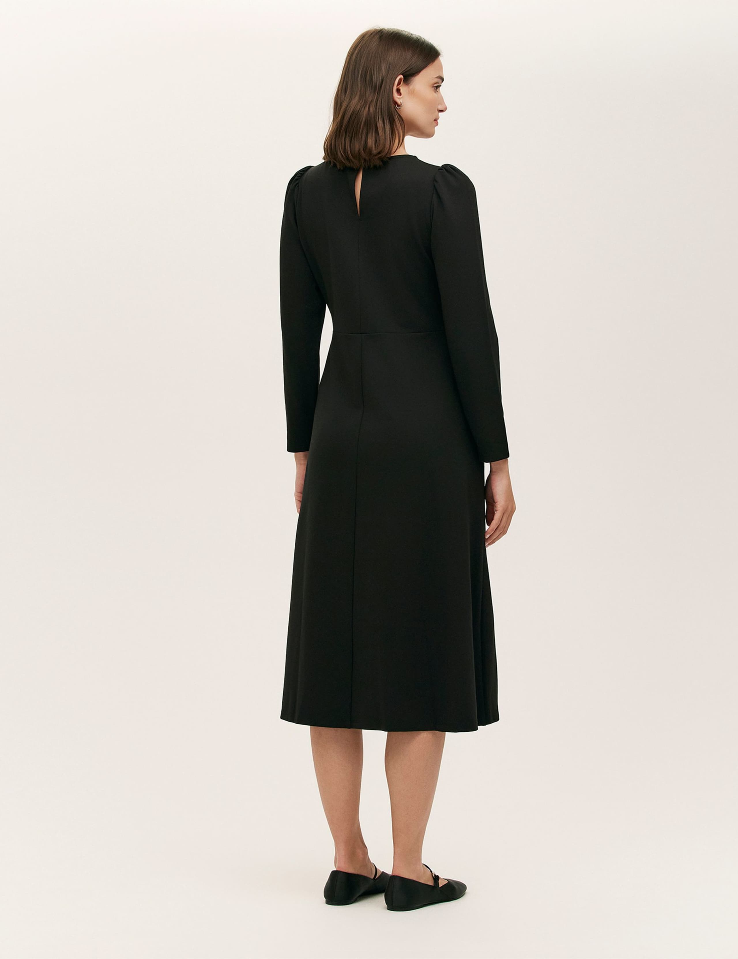 Ponte Jersey Puff Sleeve Midi Skater Dress 2 of 4