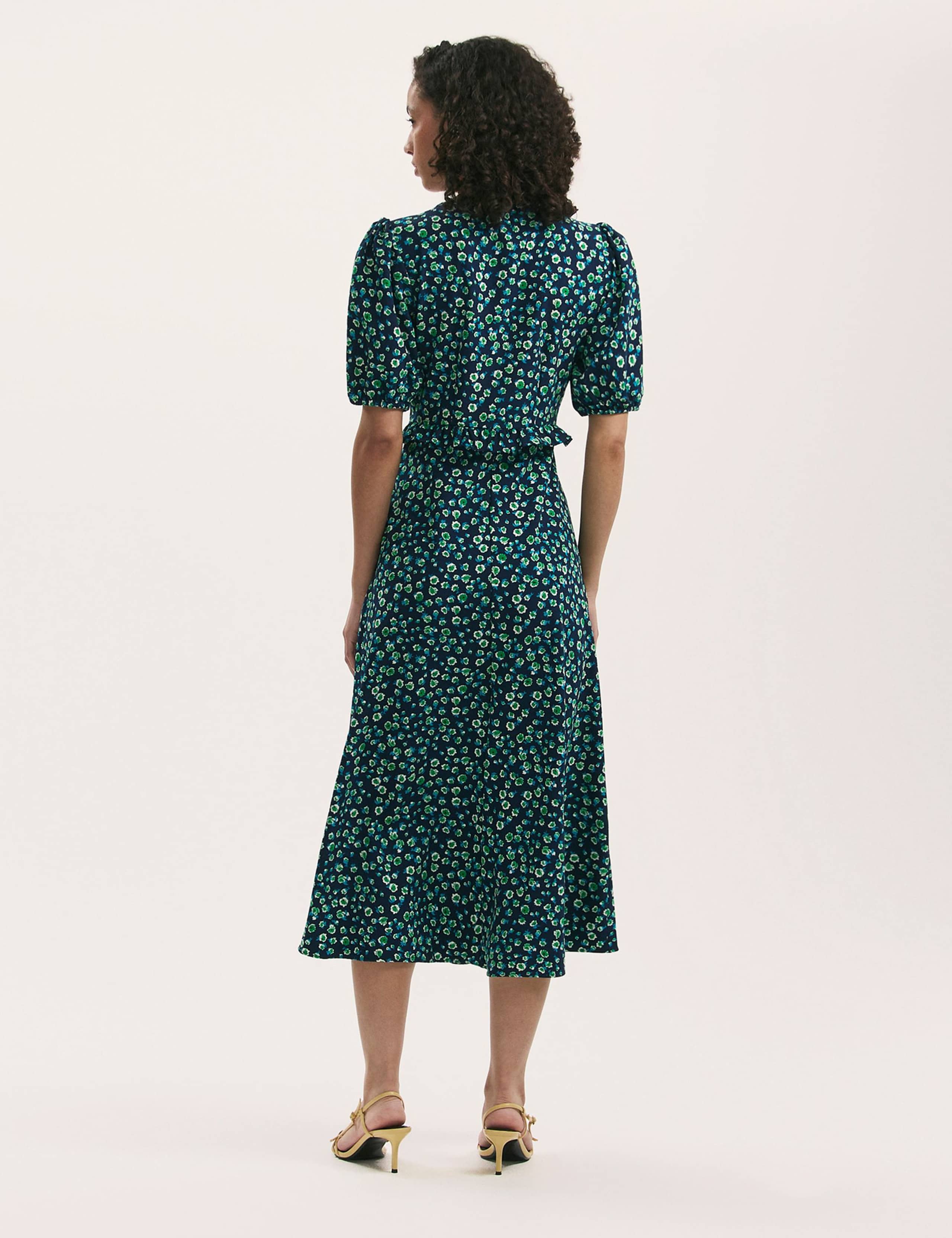 Floral Tie Neck Midi Tea Dress 2 of 4