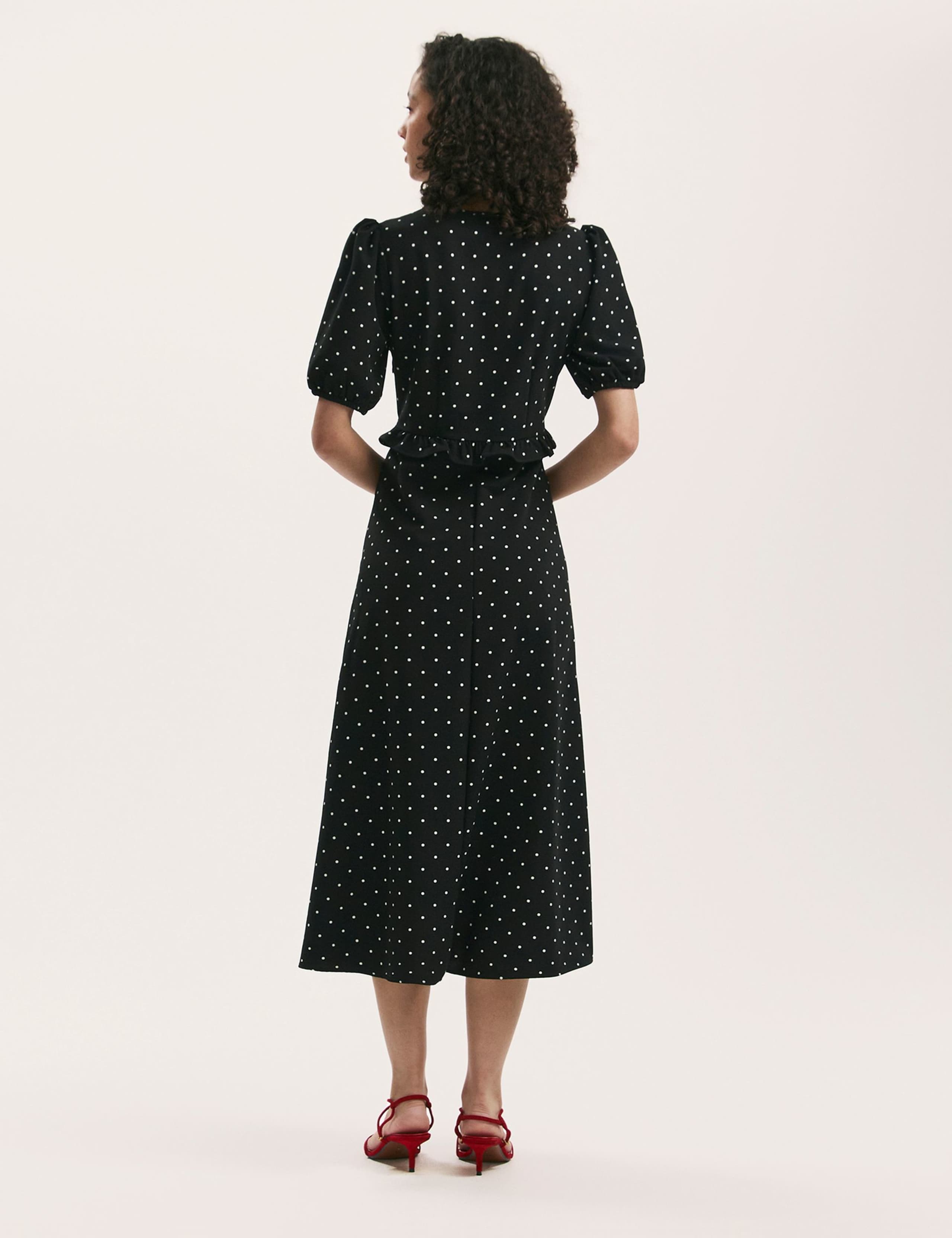 Floral Tie Neck Midi Tea Dress 2 of 4