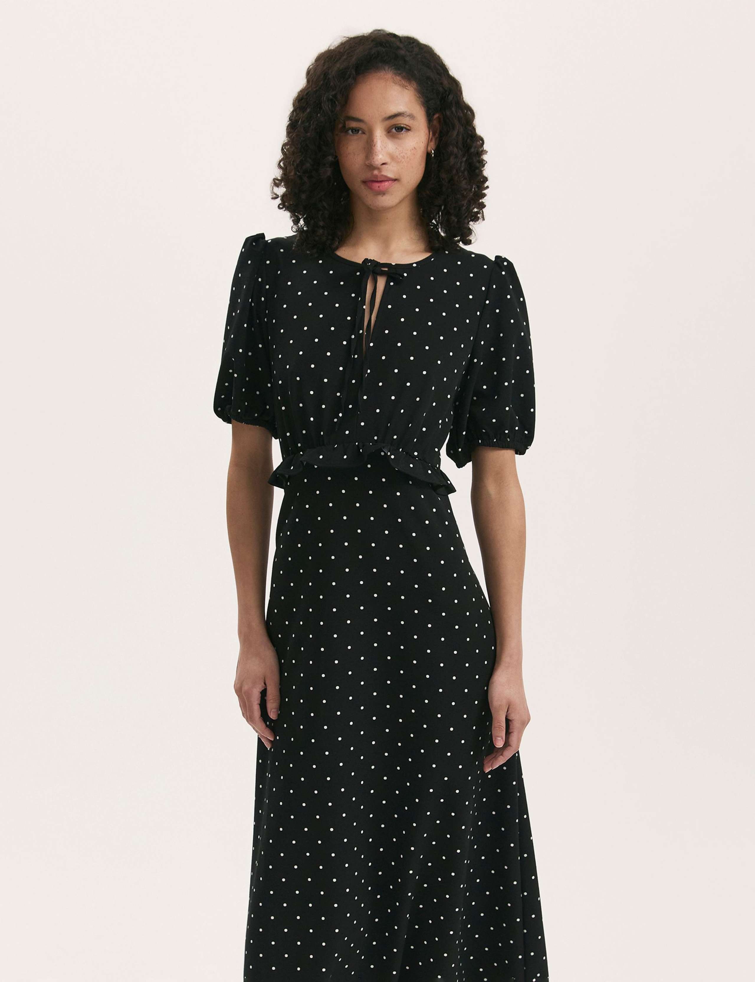 Floral Tie Neck Midi Tea Dress 3 of 4